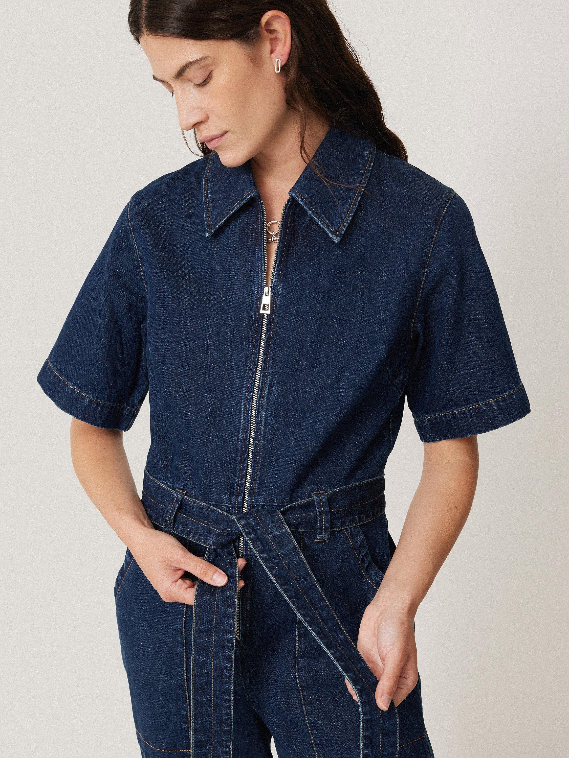 Jigsaw Denim Zip Jumpsuit Indigo