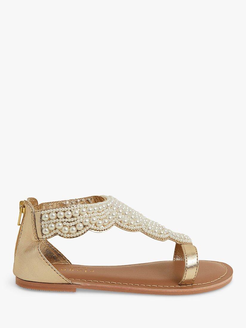 Accessorize Kids' Pearl Embellished Sandals, Gold/Multi