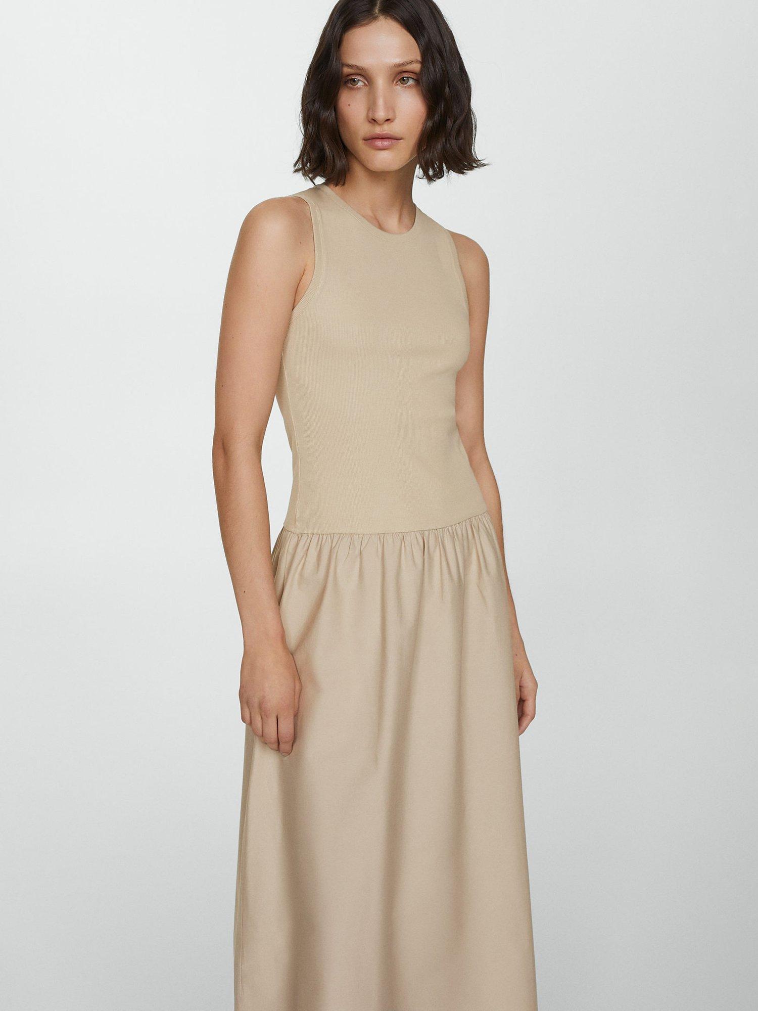 Product image 1 of 7, which shows Mango Valvi Ribbed Top Maxi Dress, Pastel Brown, 4