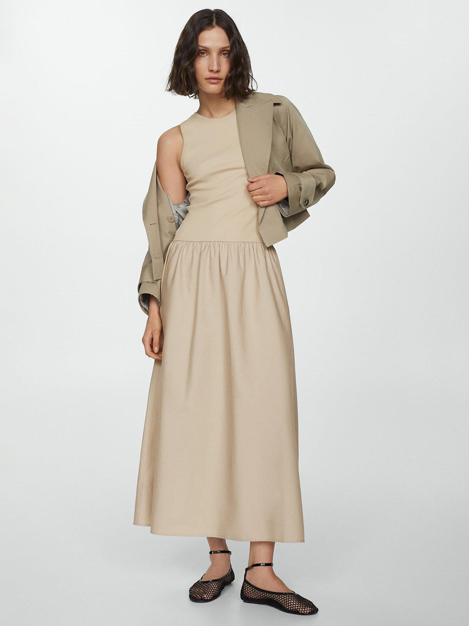 Product image 2 of 7, which shows Mango Valvi Ribbed Top Maxi Dress, Pastel Brown, 4