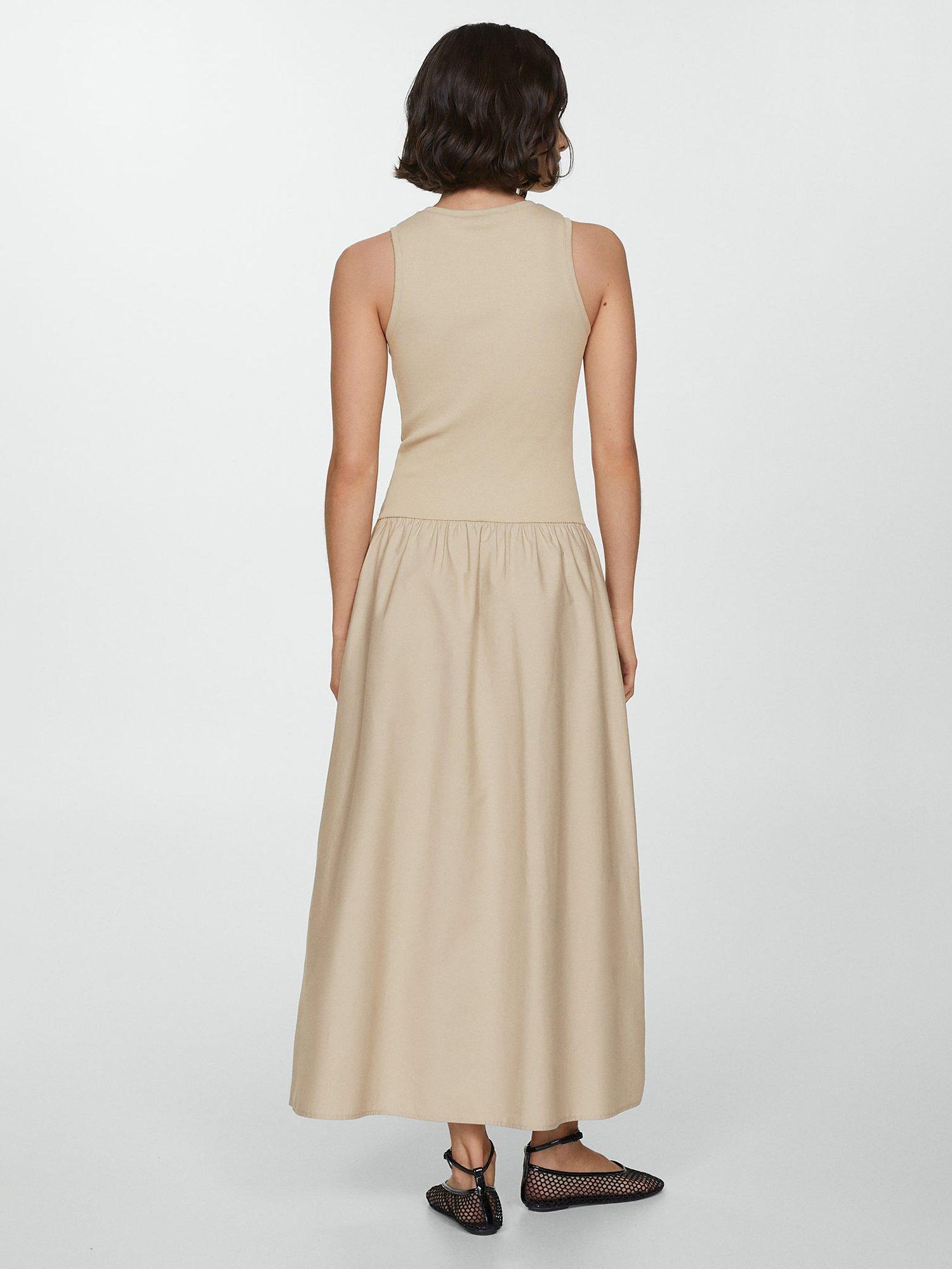 Product image 4 of 7, which shows Mango Valvi Ribbed Top Maxi Dress, Pastel Brown, 4