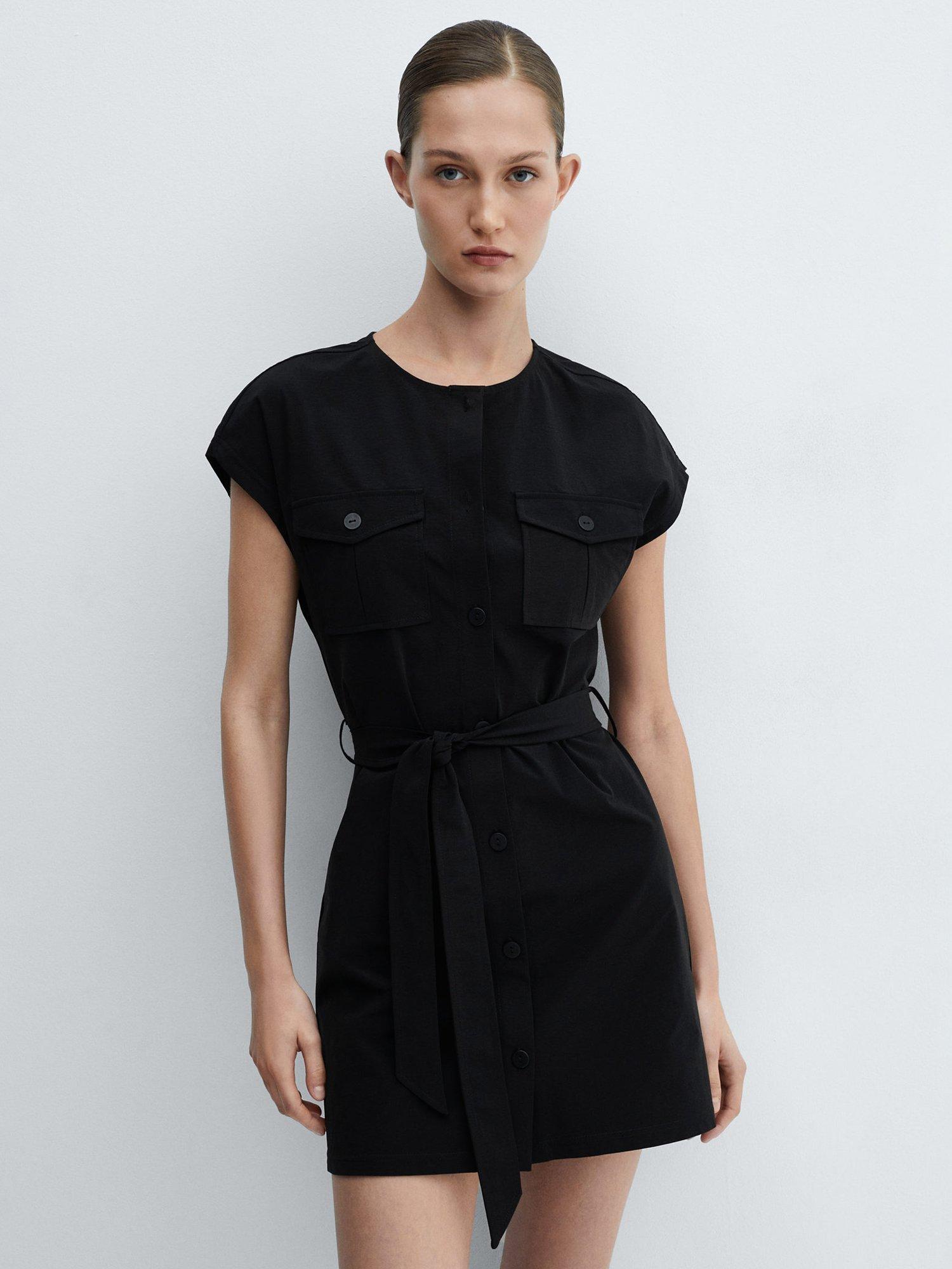 Mango Gala Pocket Mini Dress, Black