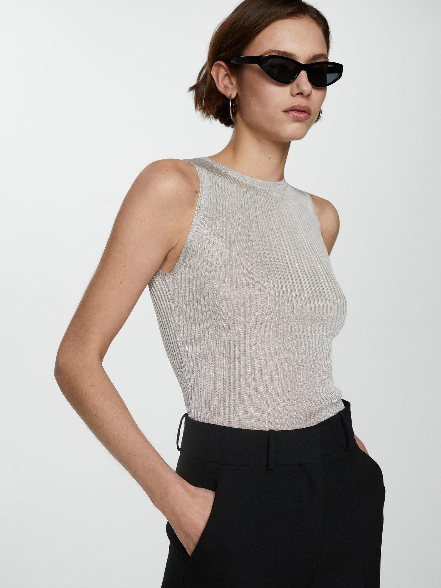 Mango Metallic Thread Knit Top, Silver