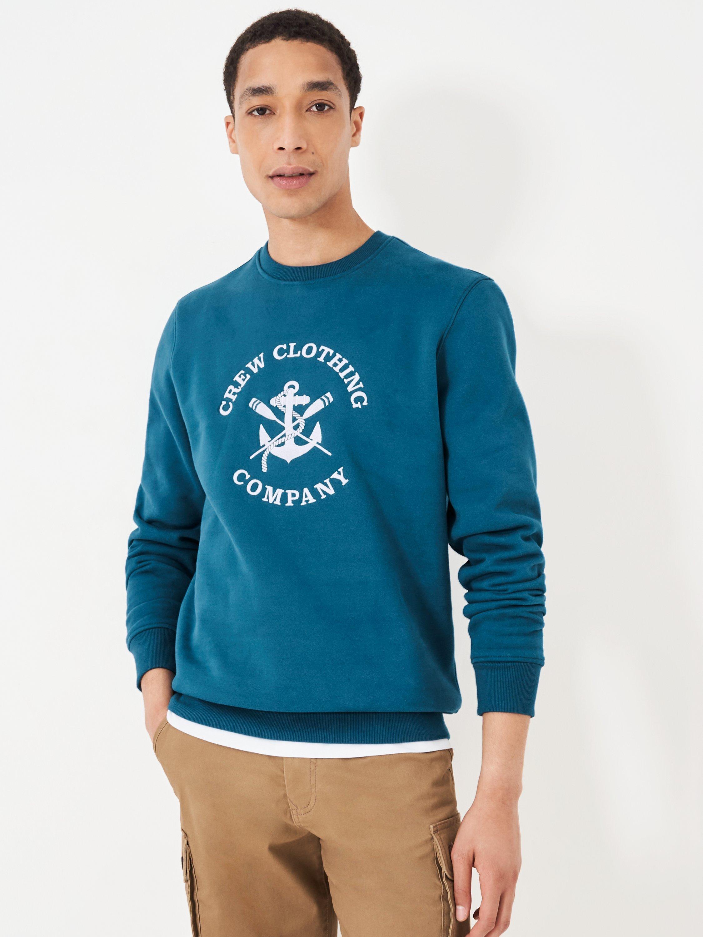 Crew Clothing Embroidered Crew Neck Sweatshirt Teal Blue