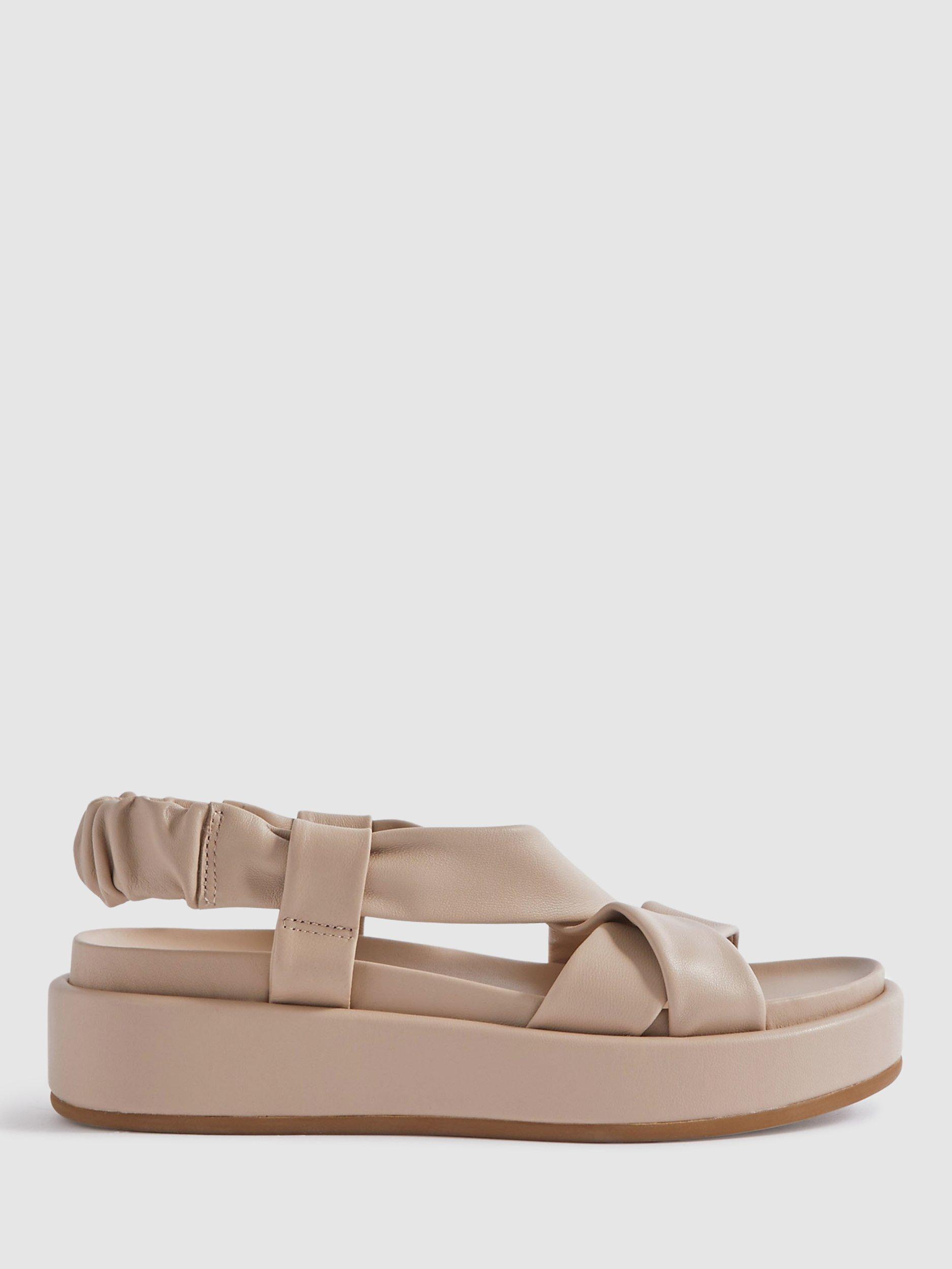 Reiss Melanie Leather Flatform Sandals, Nude