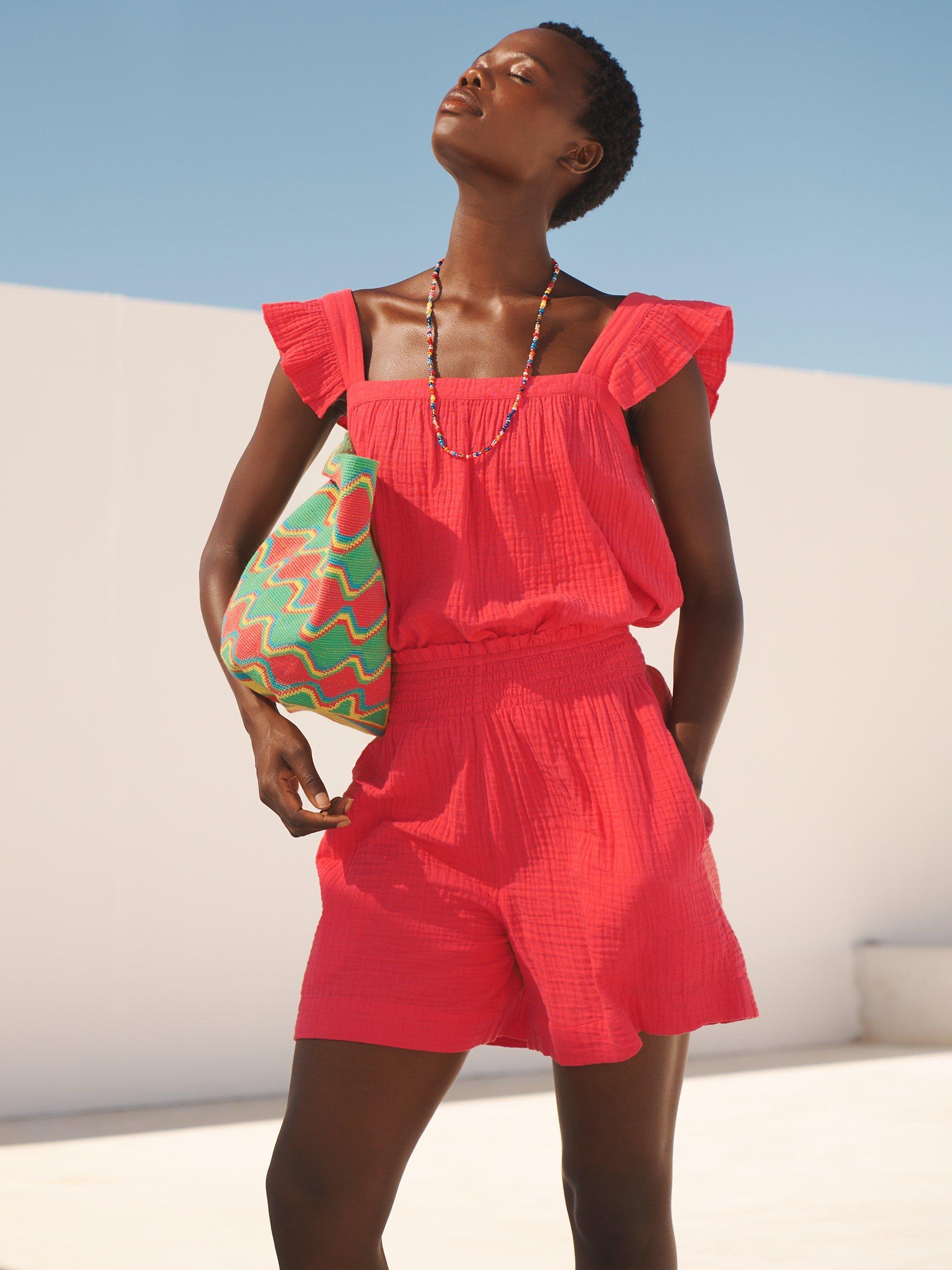 Product image 4 of 5, which shows NRBY Hadleigh Double Cloth Cotton Shorts, Geranium, XS