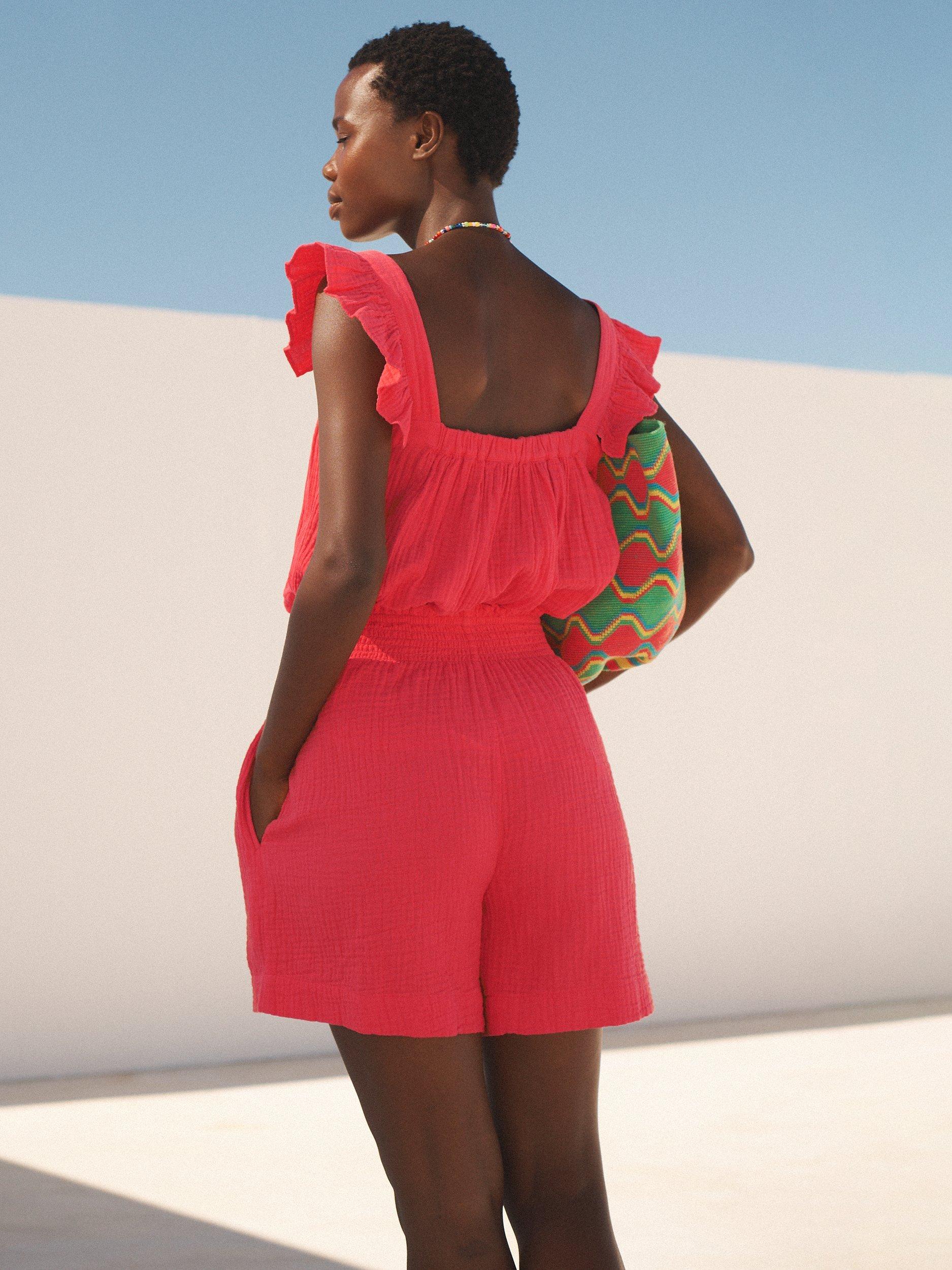 Product image 5 of 5, which shows NRBY Hadleigh Double Cloth Cotton Shorts, Geranium, XS