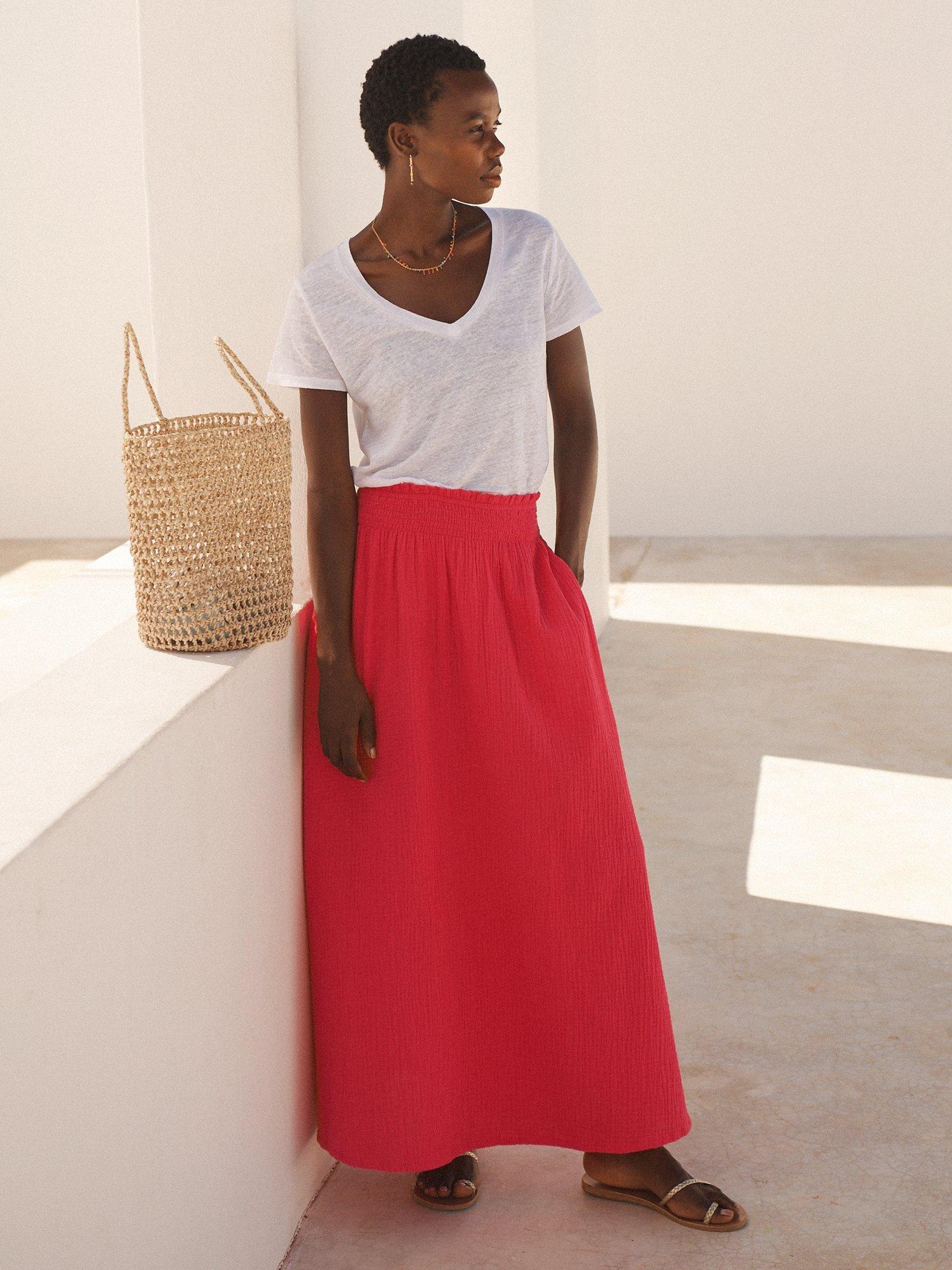 NRBY Lottie Cotton Double Cloth Maxi Skirt, Geranium 