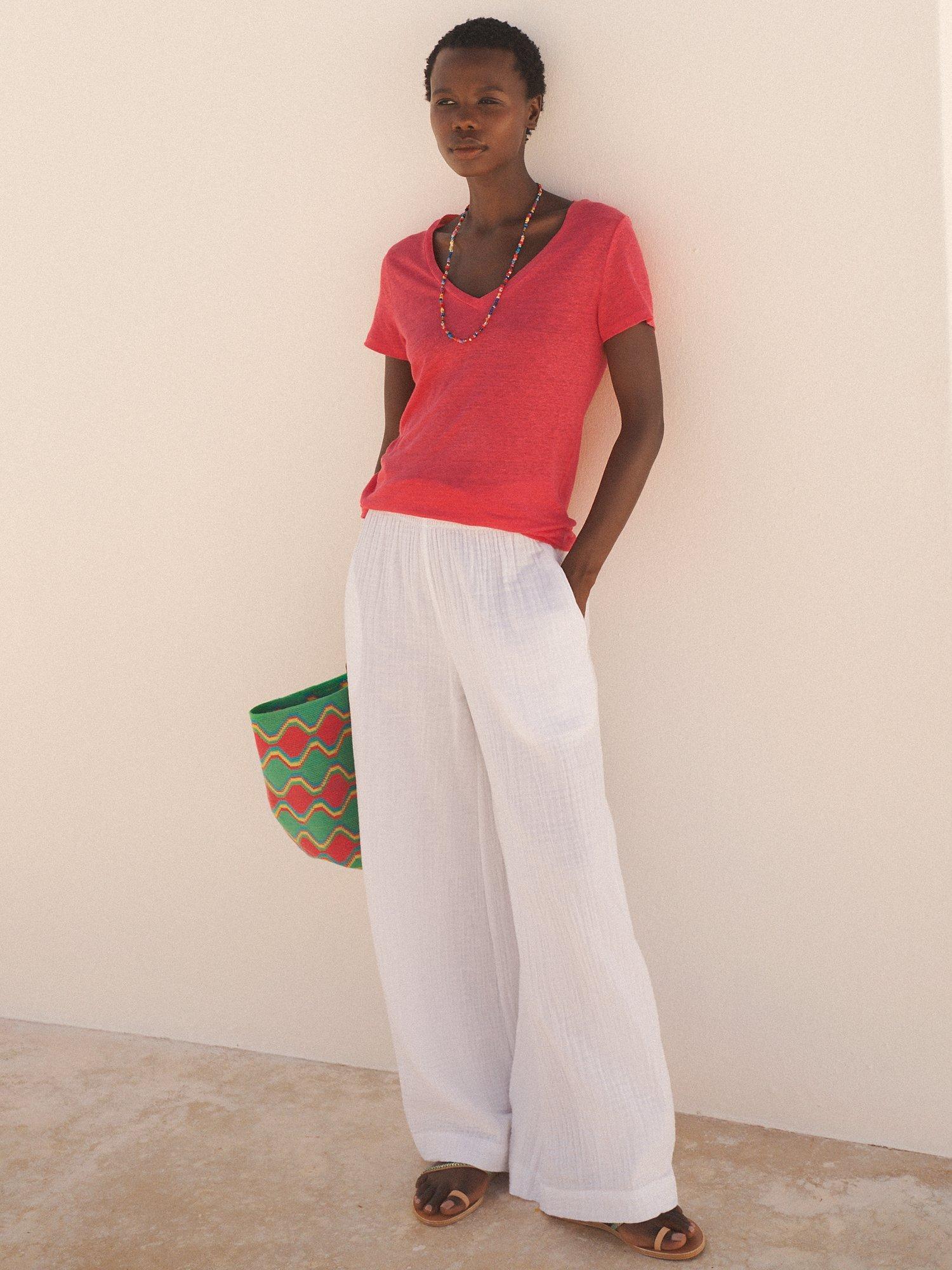 Product image 3 of 4, which shows NRBY Pippi Textured Cotton Wide Leg Trousers, White, M