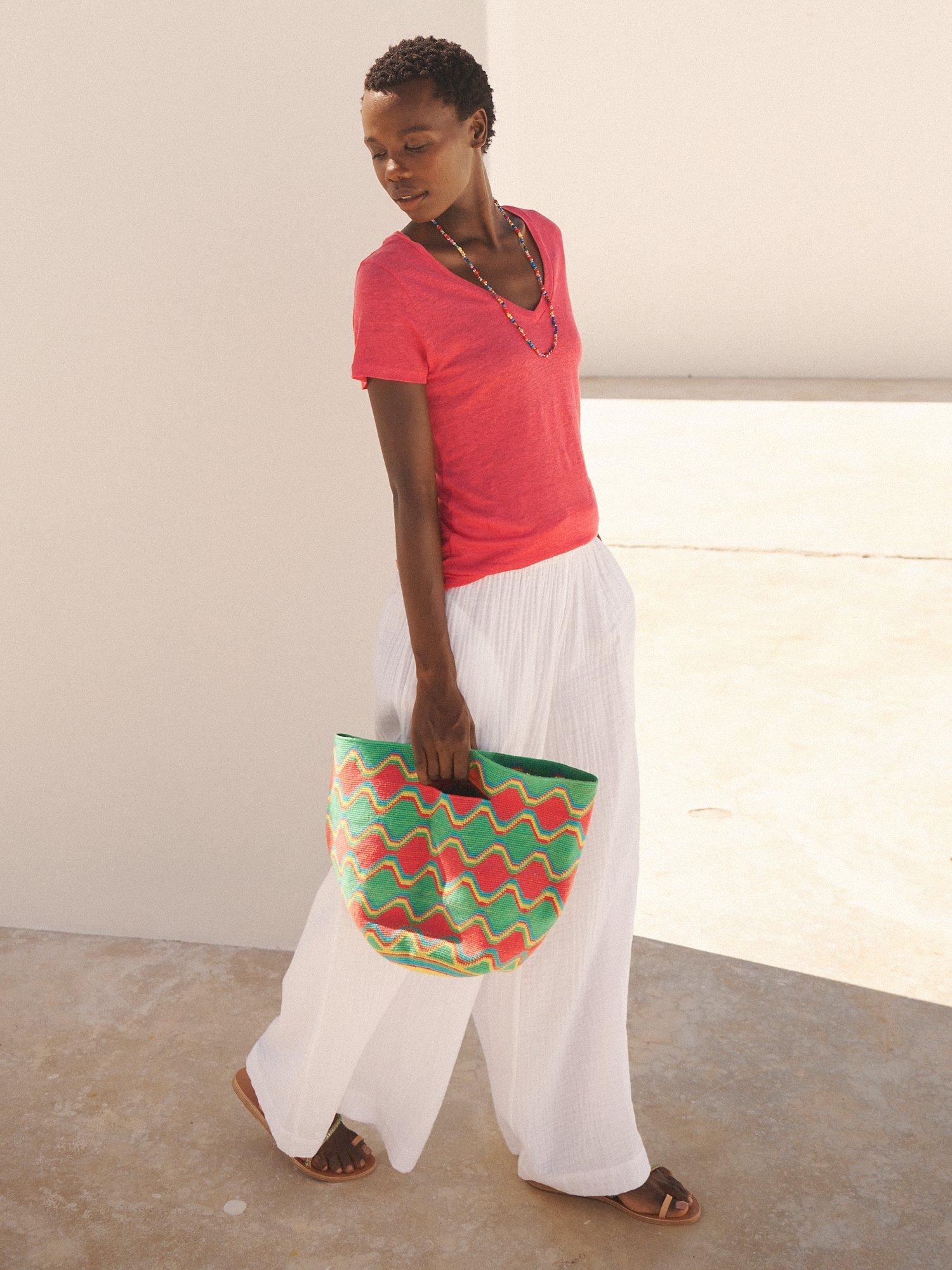Product image 4 of 4, which shows NRBY Pippi Textured Cotton Wide Leg Trousers, White, M