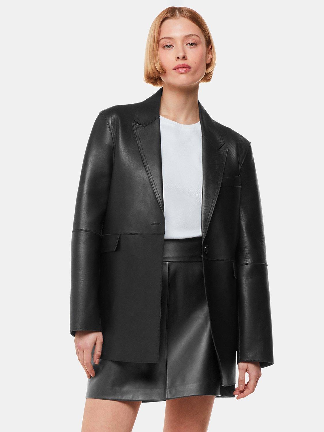 Product image 3 of 5, which shows Whistles A-Line Leather Mini Skirt, Black, 10