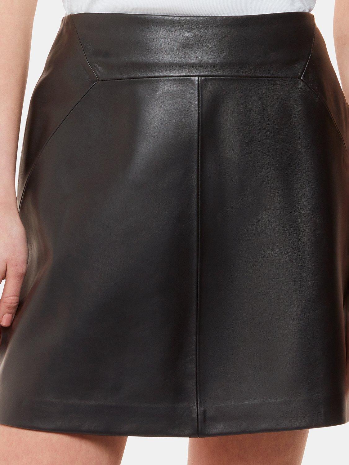 Whistles A-Line Leather Mini Skirt, Black, 10