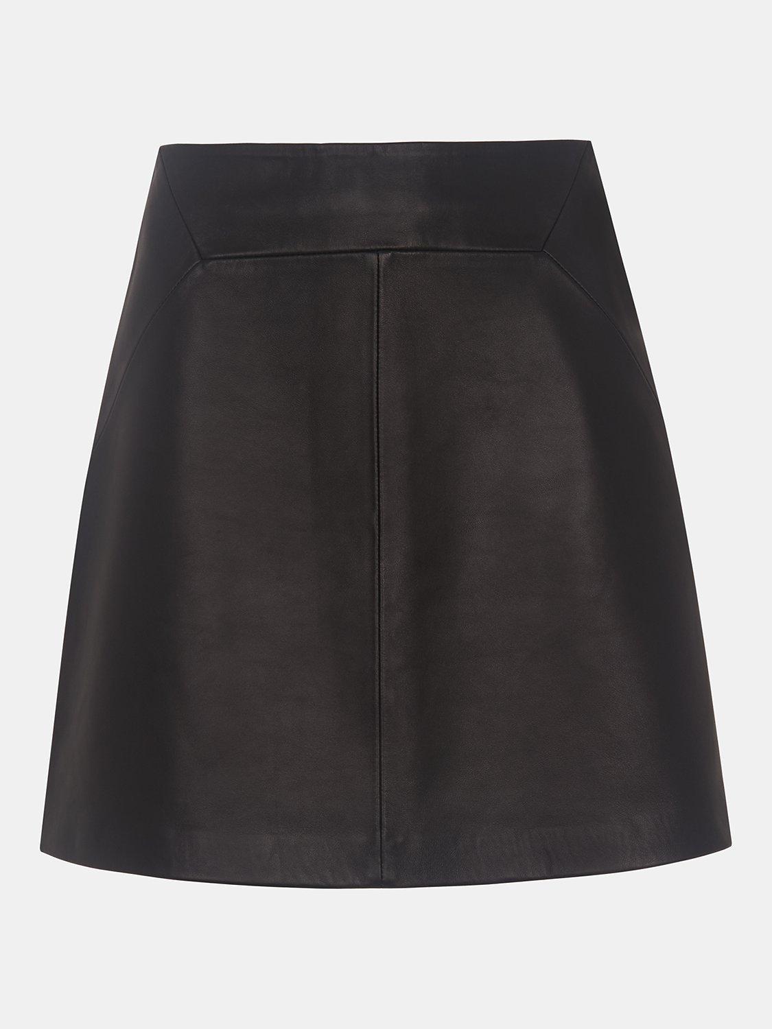 Whistles A-Line Leather Mini Skirt, Black, 10