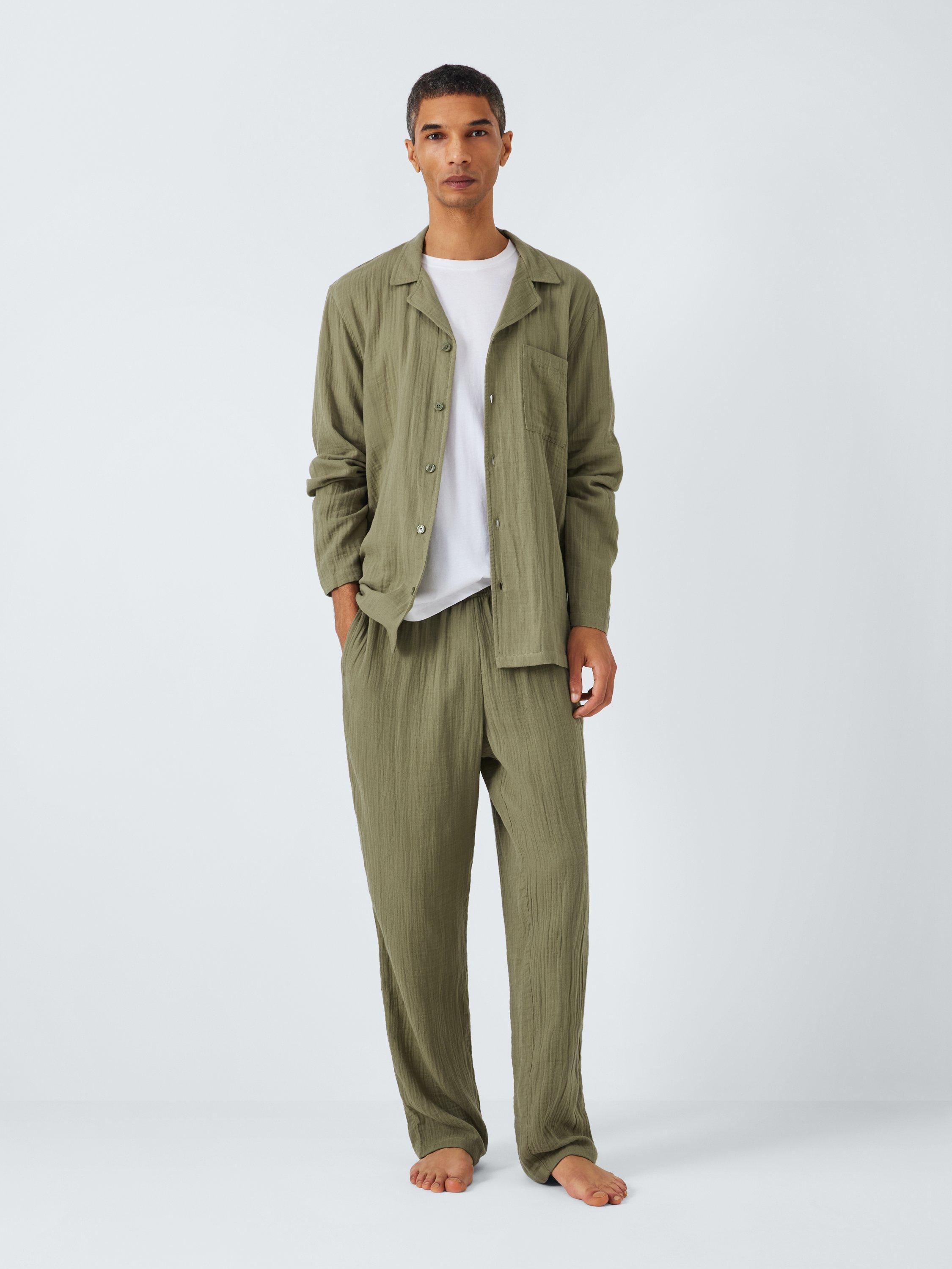 John Lewis Organic Cotton Muslin Pyjama Set Green Olive