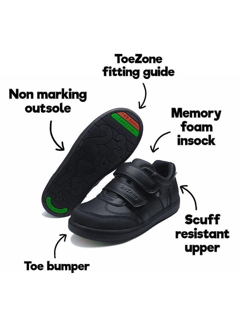 Product image 4 of 4, which shows ToeZone Kids' Drew Hearts & Sparkles Leather School Shoes, Black, 2
