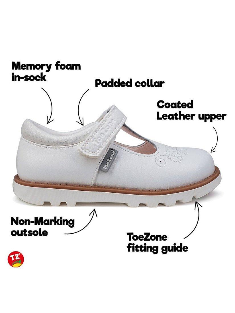 Product image 6 of 6, which shows ToeZone Kids' Ivy Leather Summer Shoes, White, 10 Jnr