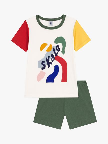 Petit Bateau Kids' Skate Graphic T-Shirt & Shorts Pyjamas Set, Marshmallow/Multi, Marshmallow/Multi