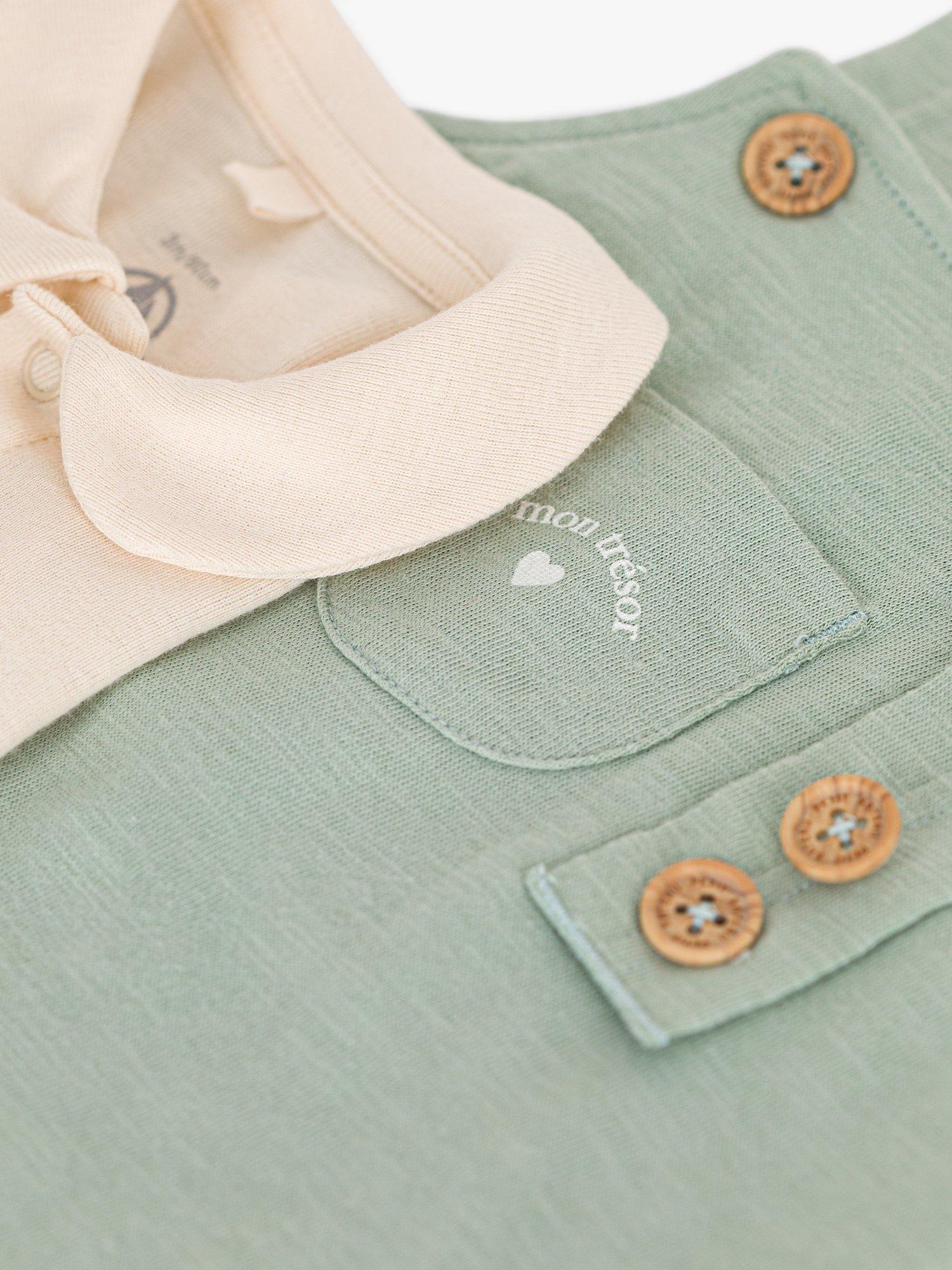 Product image 4 of 5, which shows Petit Bateau Baby Jersey Bodysuit & Dungarees Set, Herbier, 18 months