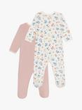 Petit Bateau Baby Floral Print/Plain Sleepsuits, Pack Of 2, Multi