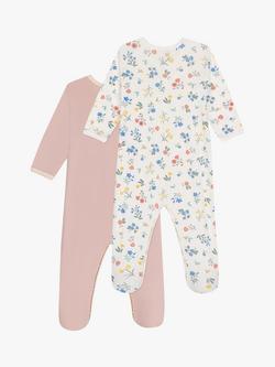 Petit Bateau Baby Floral Print/Plain Sleepsuits, Pack Of 2, Multi - view 2, Multi