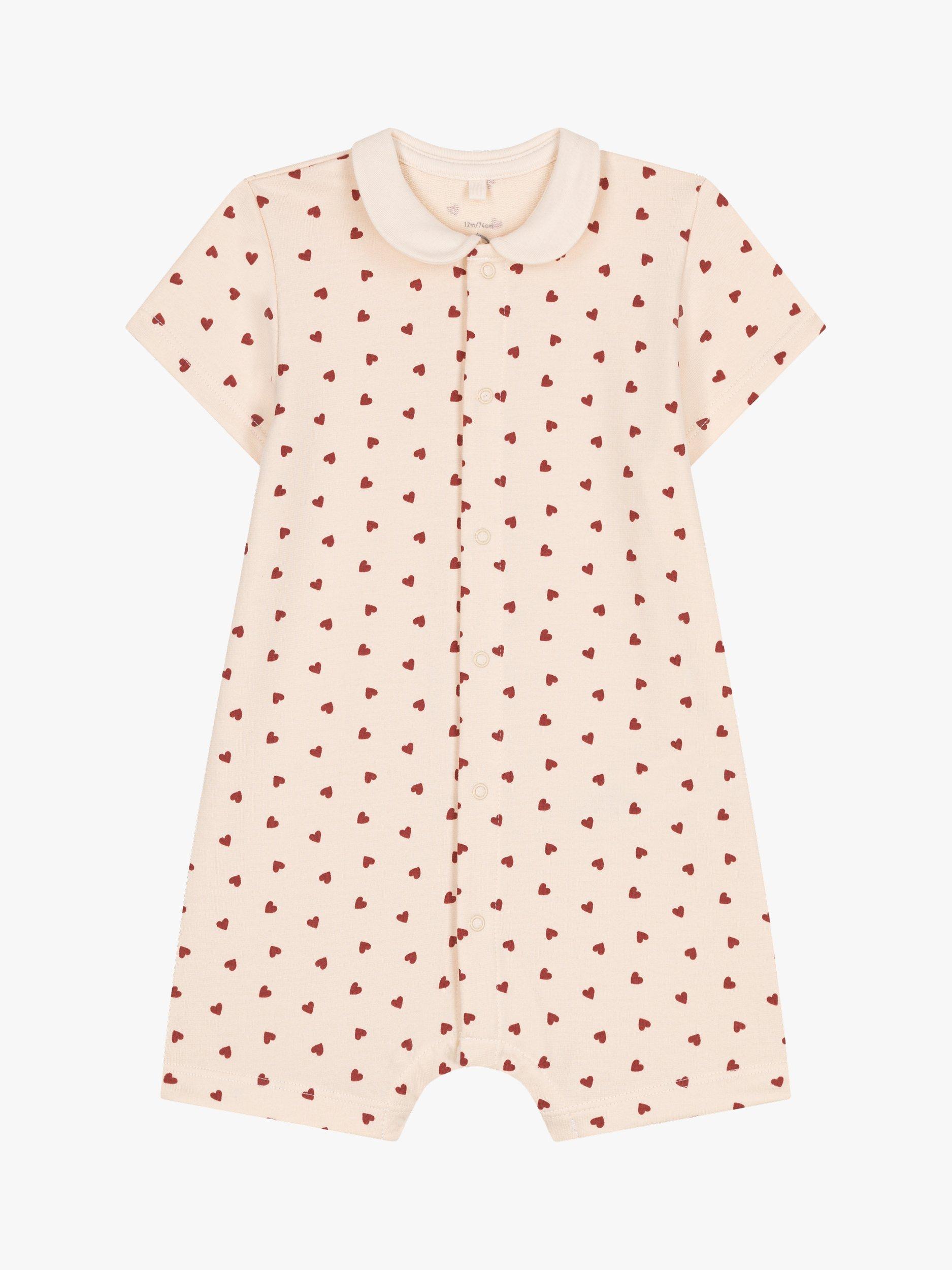Product image 1 of 3, which shows Petit Bateau Baby Lightweight Heart Print Fleece Playsuit, Avalanche/Fameux, 0-1 months