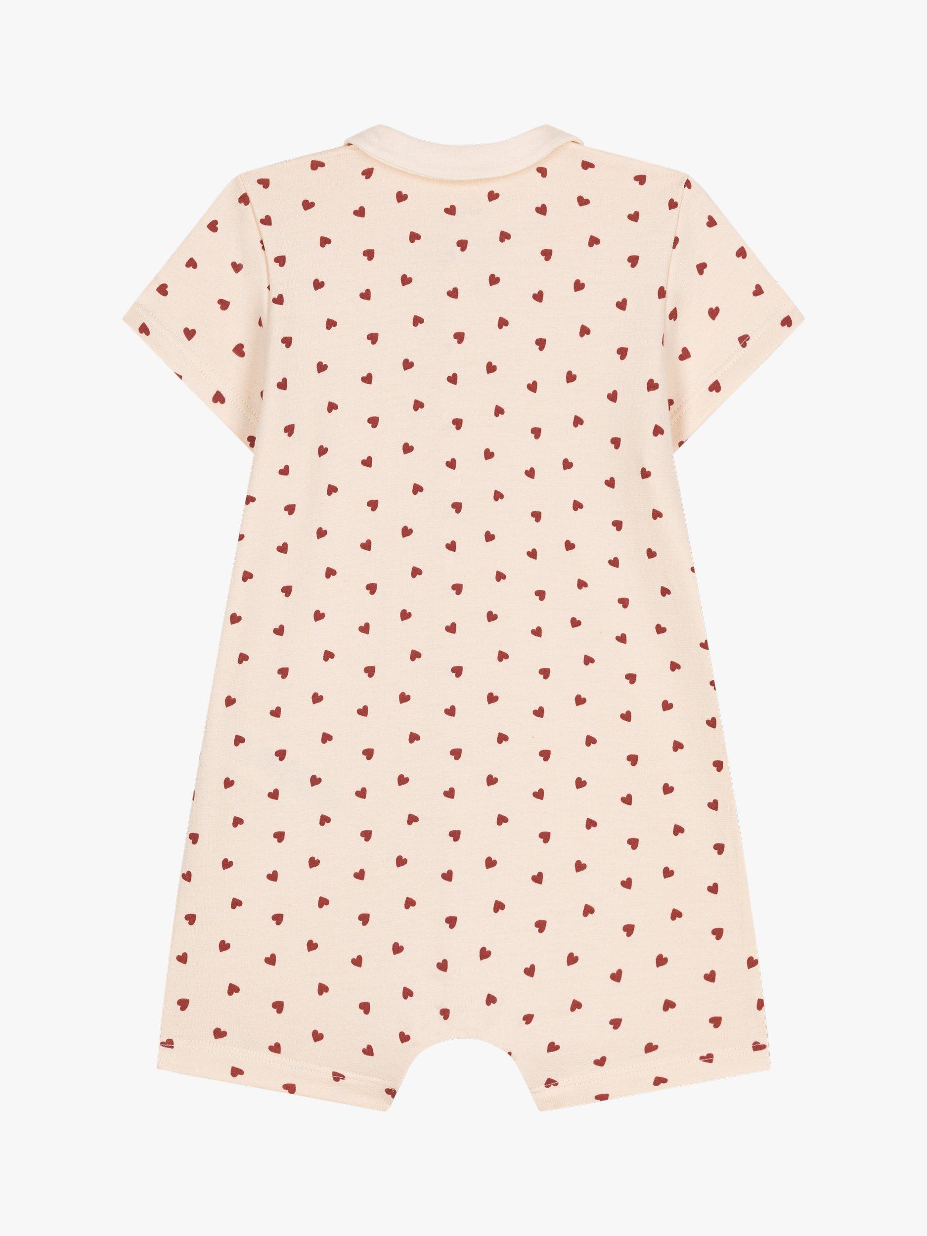 Product image 2 of 3, which shows Petit Bateau Baby Lightweight Heart Print Fleece Playsuit, Avalanche/Fameux, 0-1 months