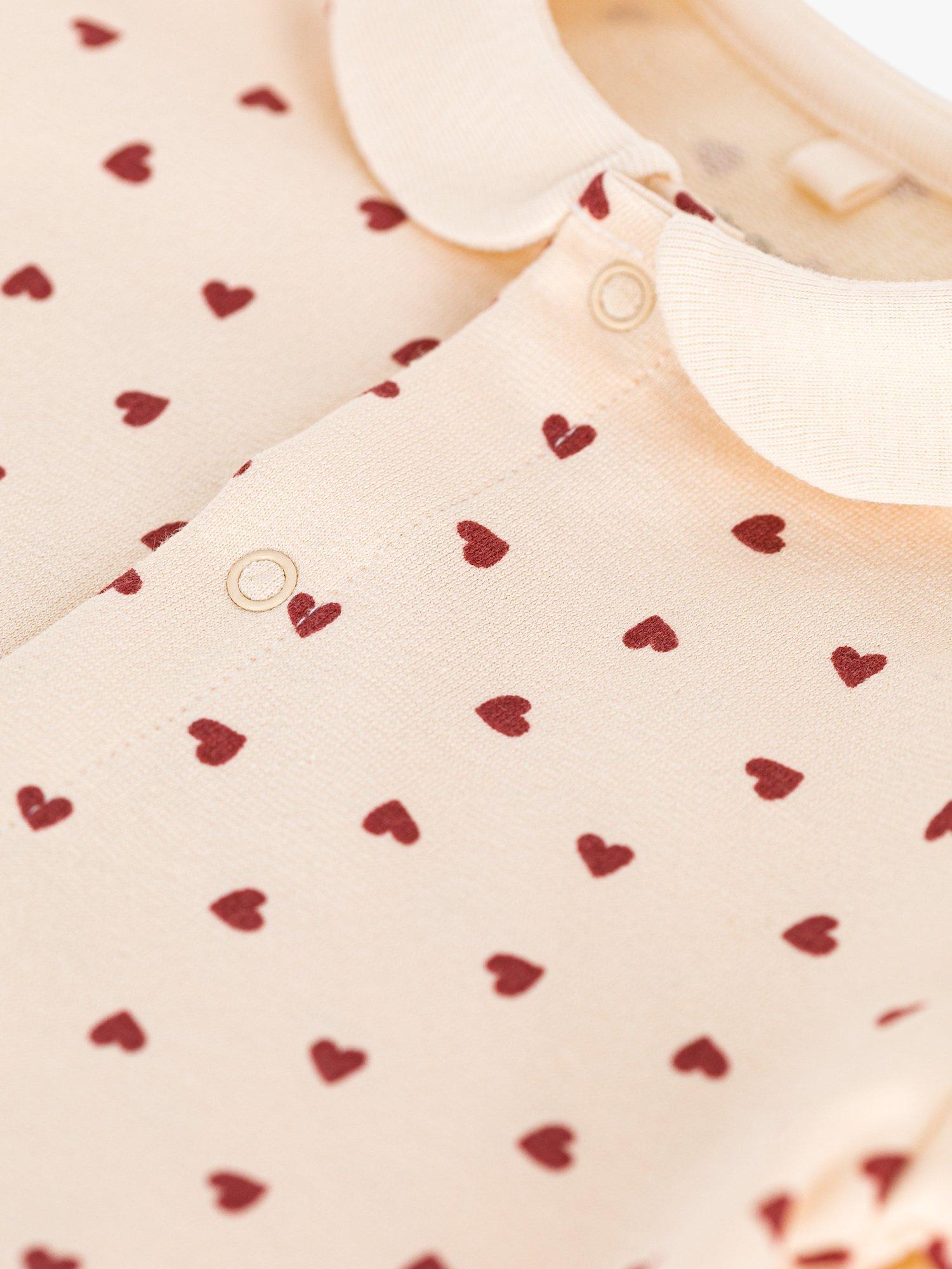 Product image 3 of 3, which shows Petit Bateau Baby Lightweight Heart Print Fleece Playsuit, Avalanche/Fameux, 0-1 months