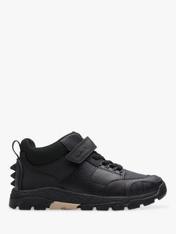 Clarks Kids' Steggy 2 Glow Leather Trainers, Black, Black Leather