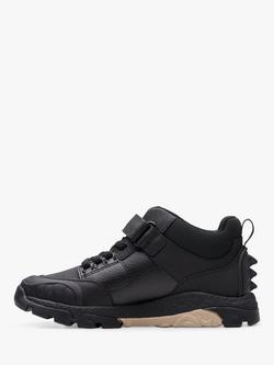Clarks Kids' Steggy 2 Glow Leather Trainers, Black - view 2, Black Leather