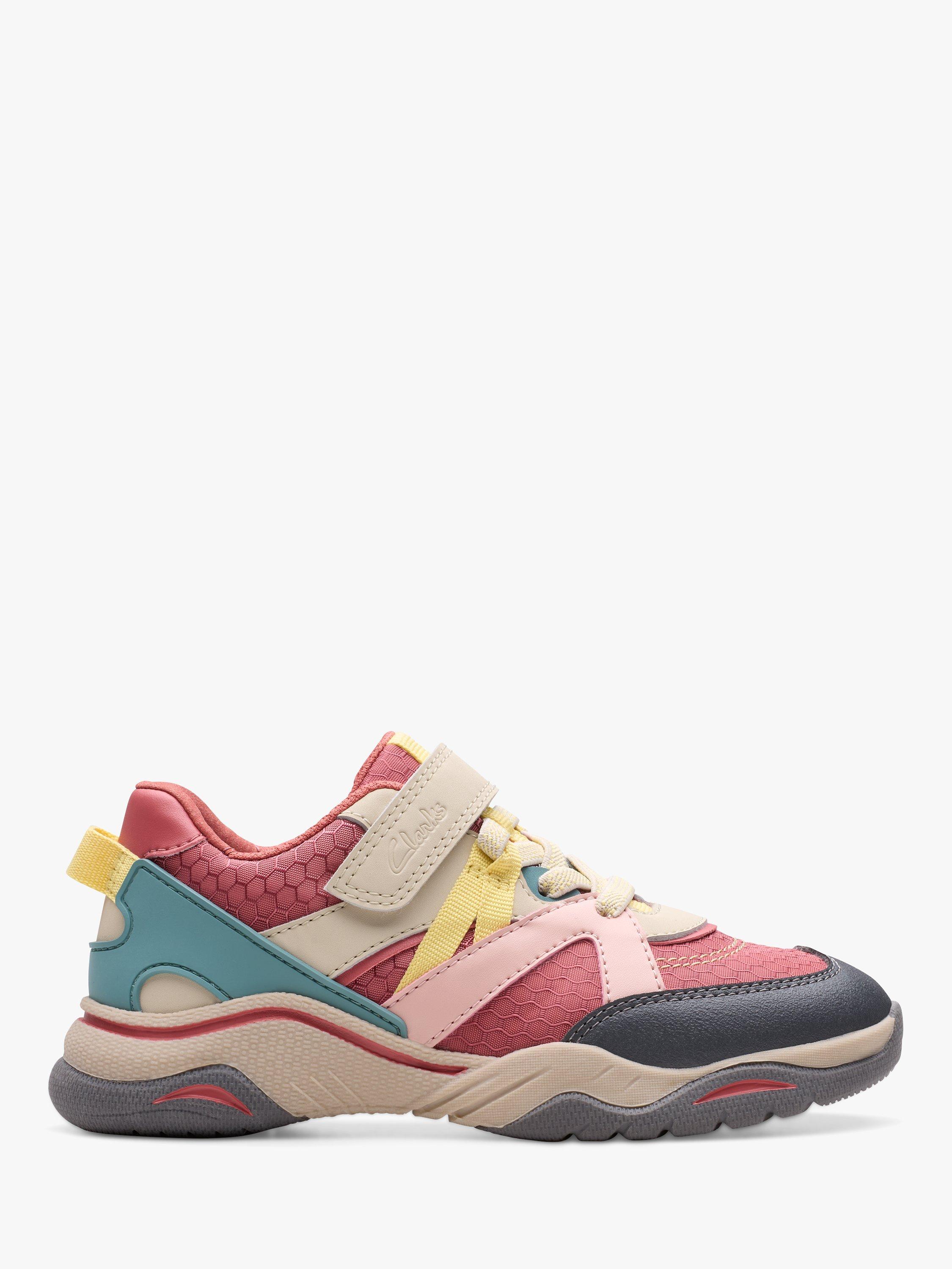 Product image 1 of 7, which shows Clarks Kids' Feather Pace Trainers, Pink Combi, 10.5 F Jnr