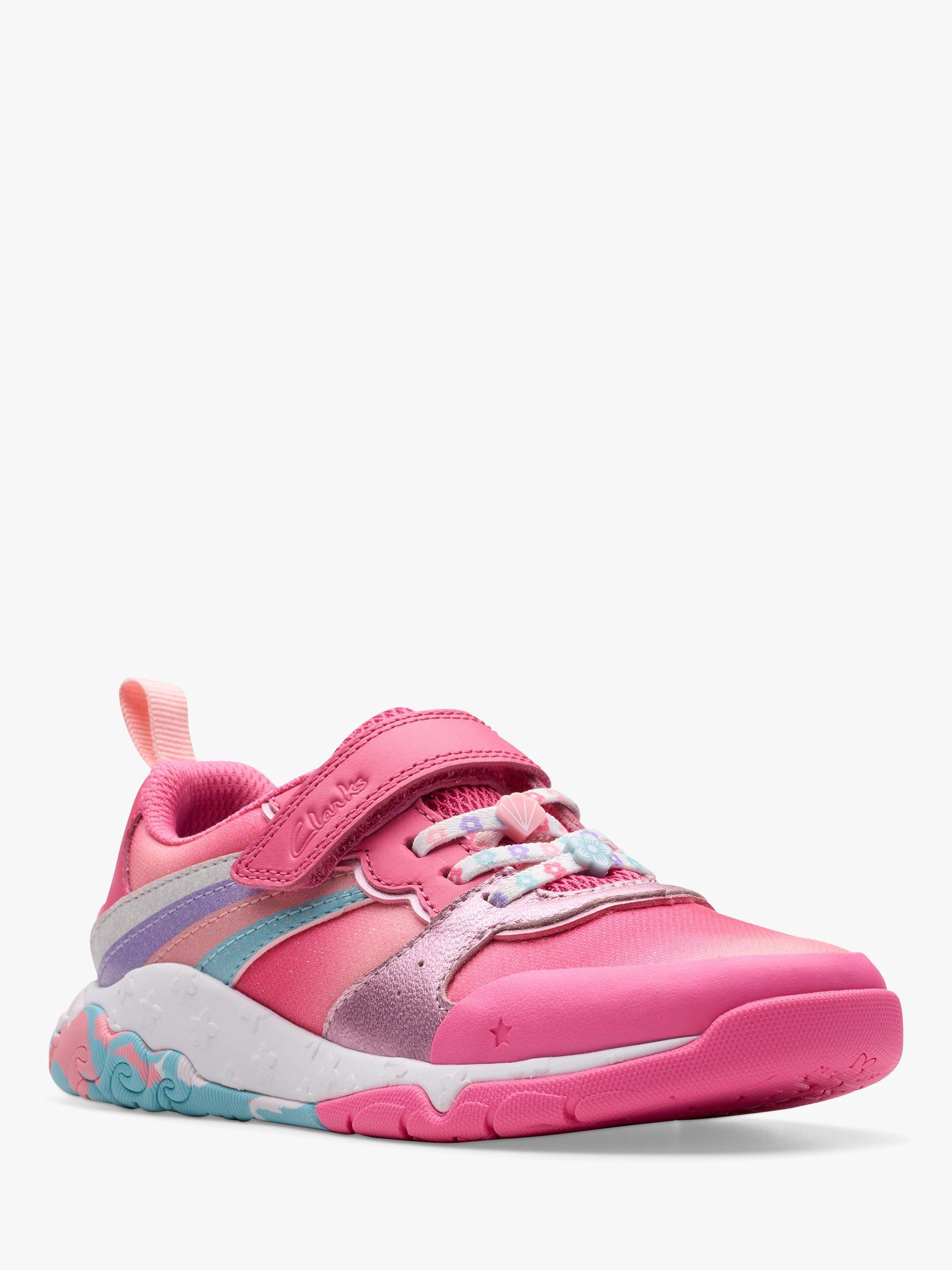 Clarks Kids Tidal Star Leather Trainers Bright Pink