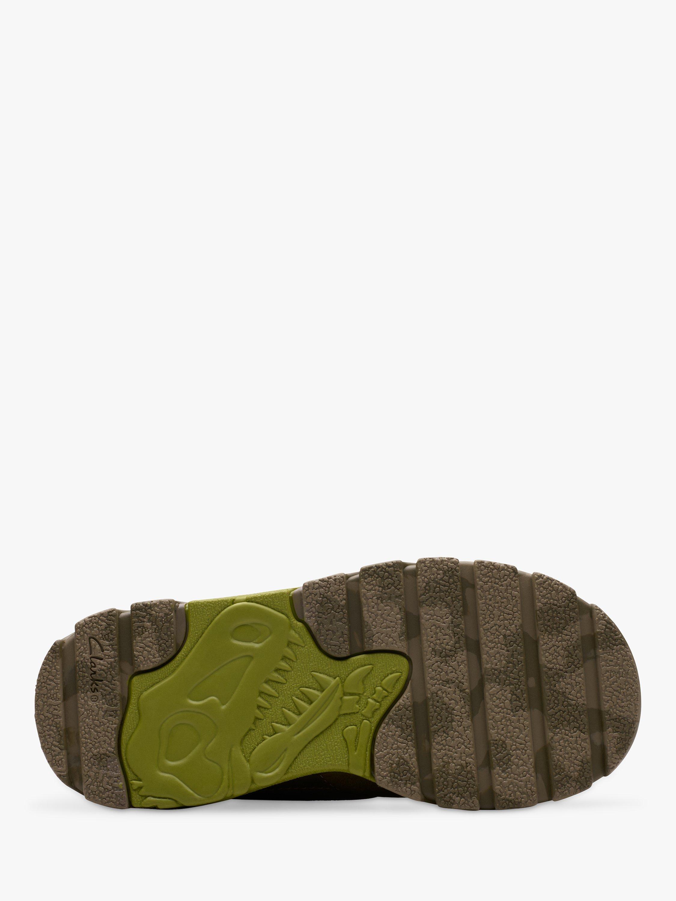 Product image 3 of 8, which shows Clarks Kids' Steggy 2 See Leather Trainers, Khaki/Multi, 2 F