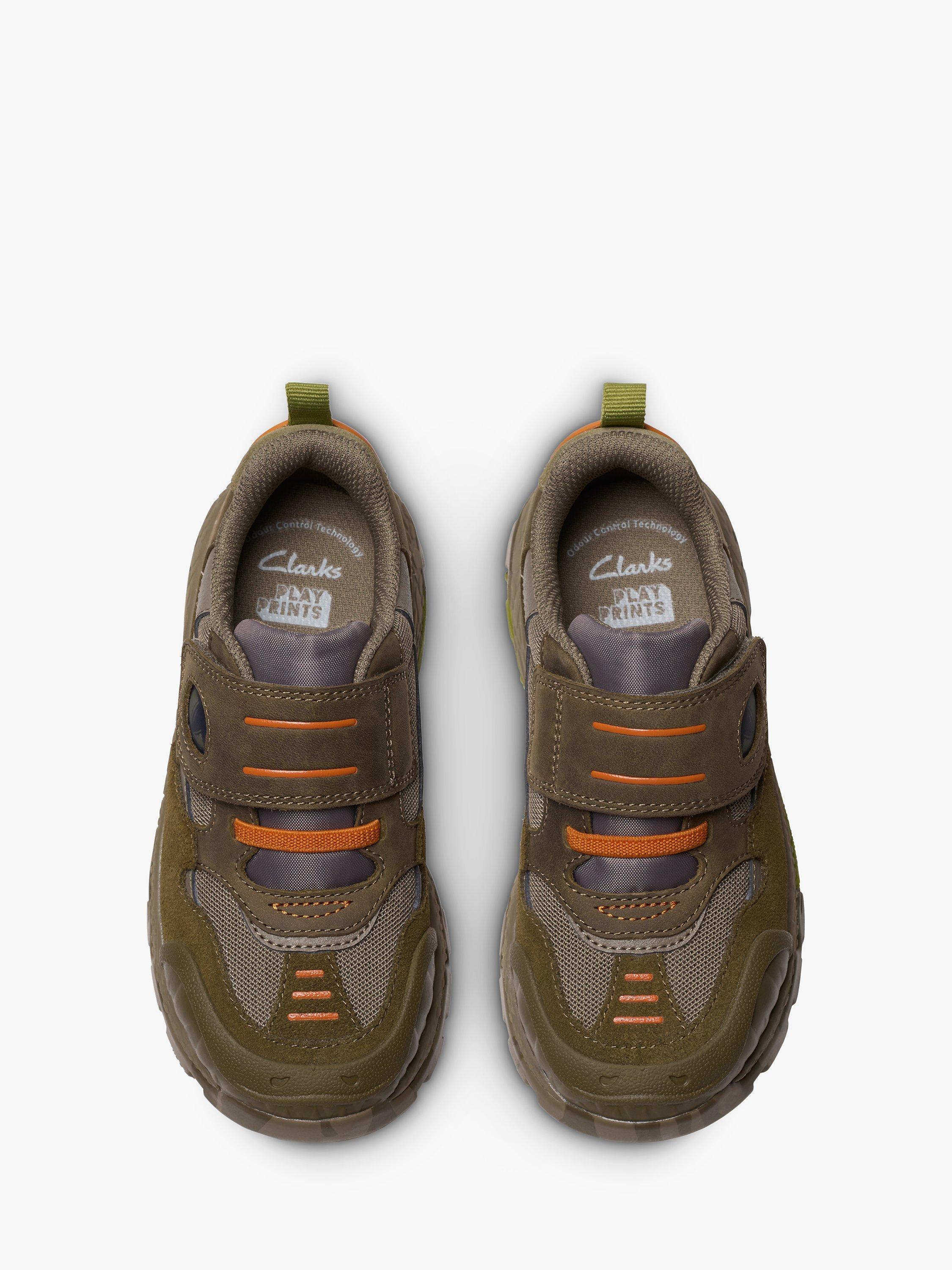Product image 6 of 8, which shows Clarks Kids' Steggy 2 See Leather Trainers, Khaki/Multi, 2 F
