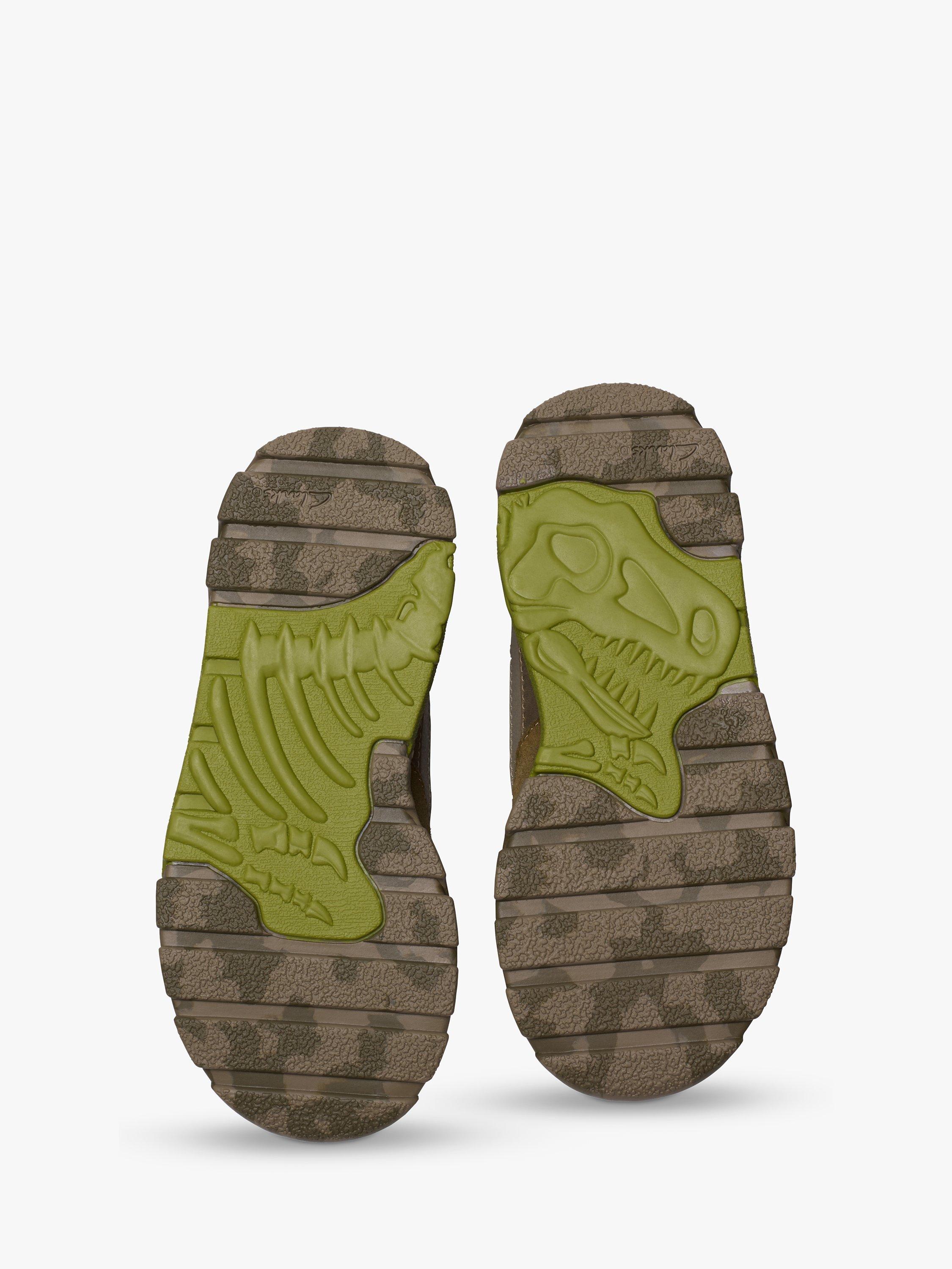 Product image 8 of 8, which shows Clarks Kids' Steggy 2 See Leather Trainers, Khaki/Multi, 2 F