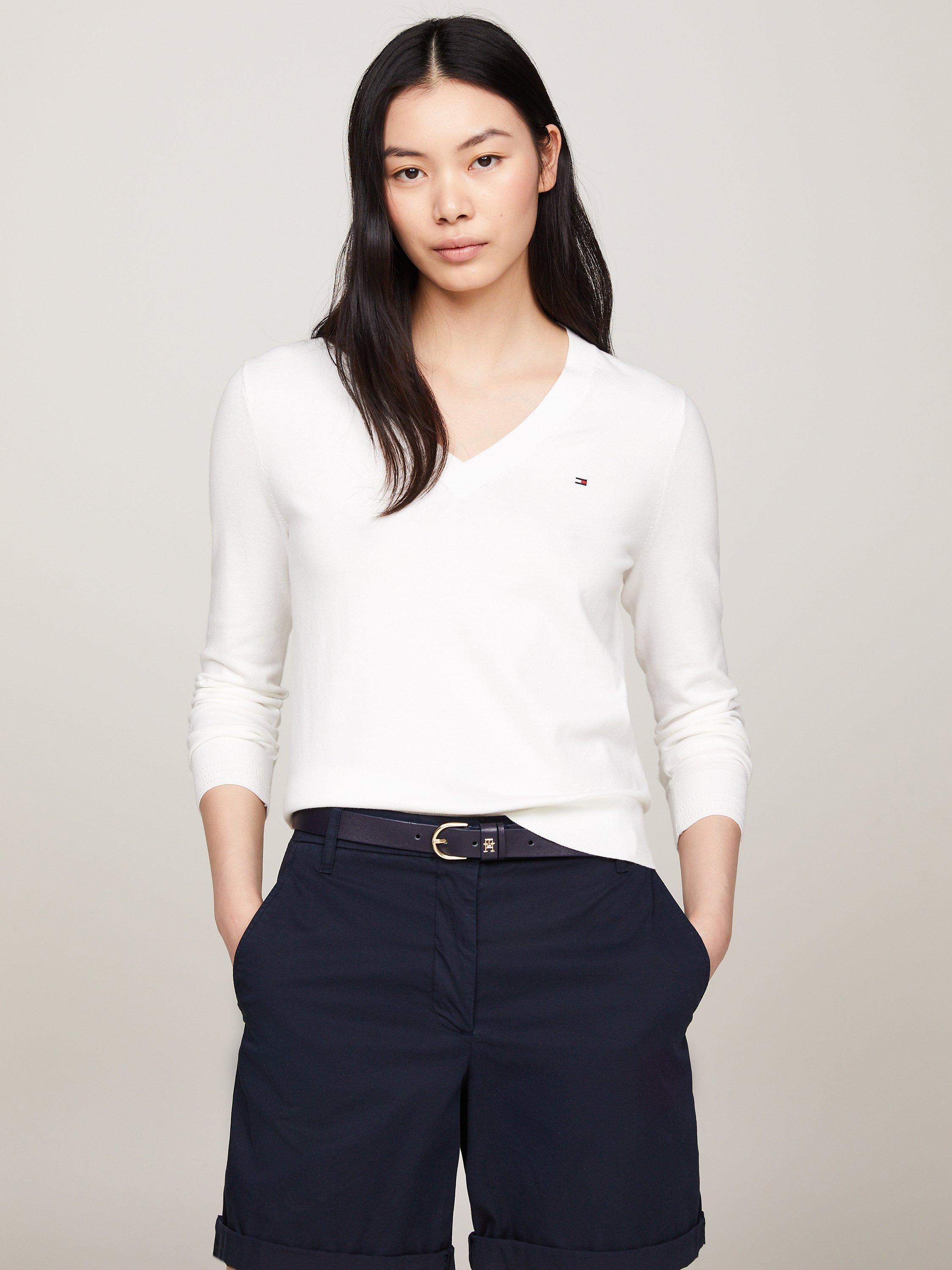 Product image 1 of 5, which shows Tommy Hilfiger Heritage V-Neck Jumper, Ecru, XS