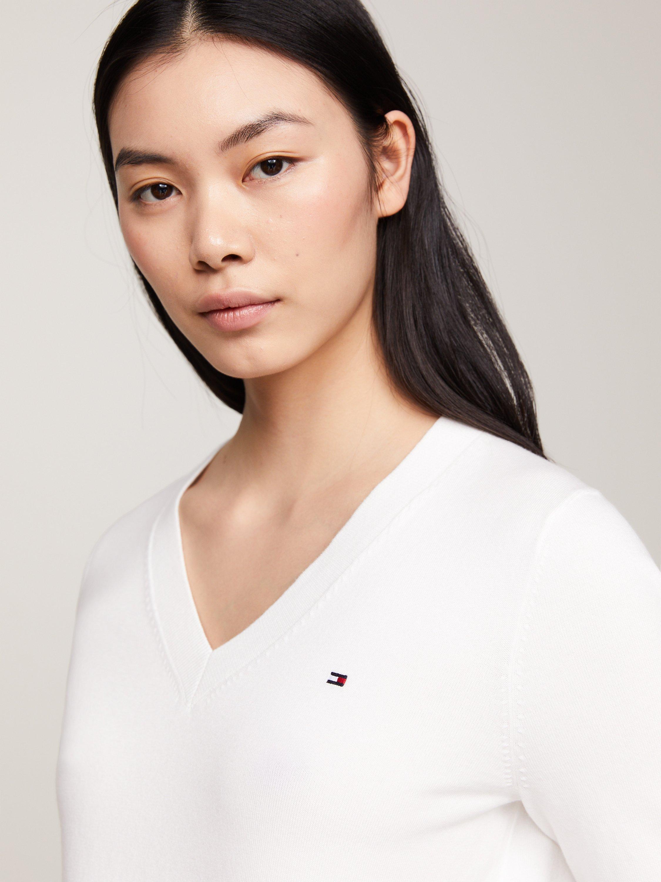 Product image 4 of 5, which shows Tommy Hilfiger Heritage V-Neck Jumper, Ecru, XS