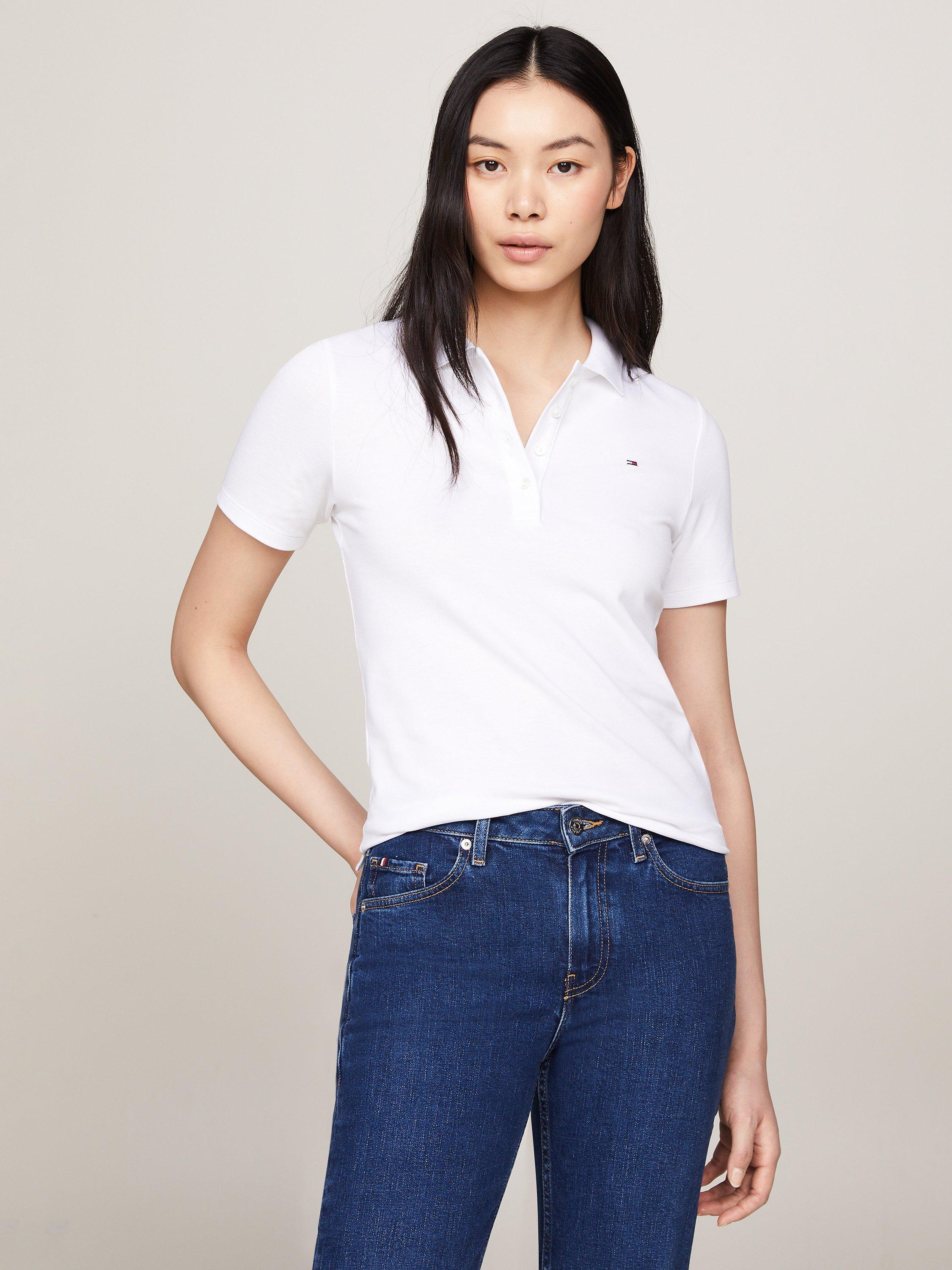 Product image 1 of 5, which shows Tommy Hilfiger Slim Fit Pique Polo Shirt, Optic White, XS