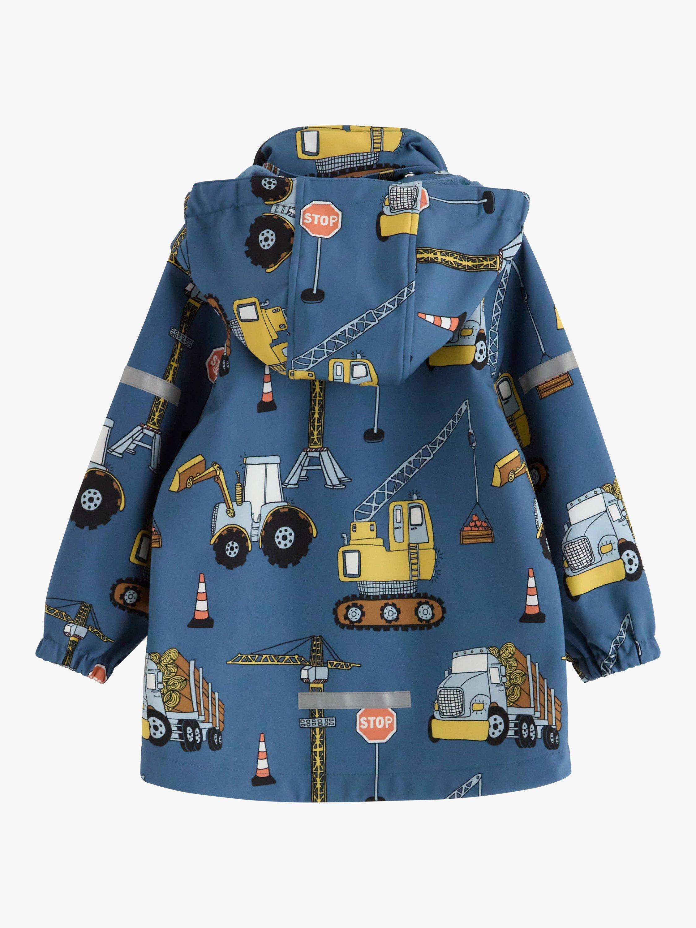 Lindex Baby Construction Vehicle Print Waterproof Hooded Jacket Dusty Blue