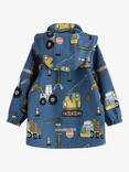 Lindex Baby Construction Vehicle Print Waterproof Hooded Jacket, Dusty Blue
