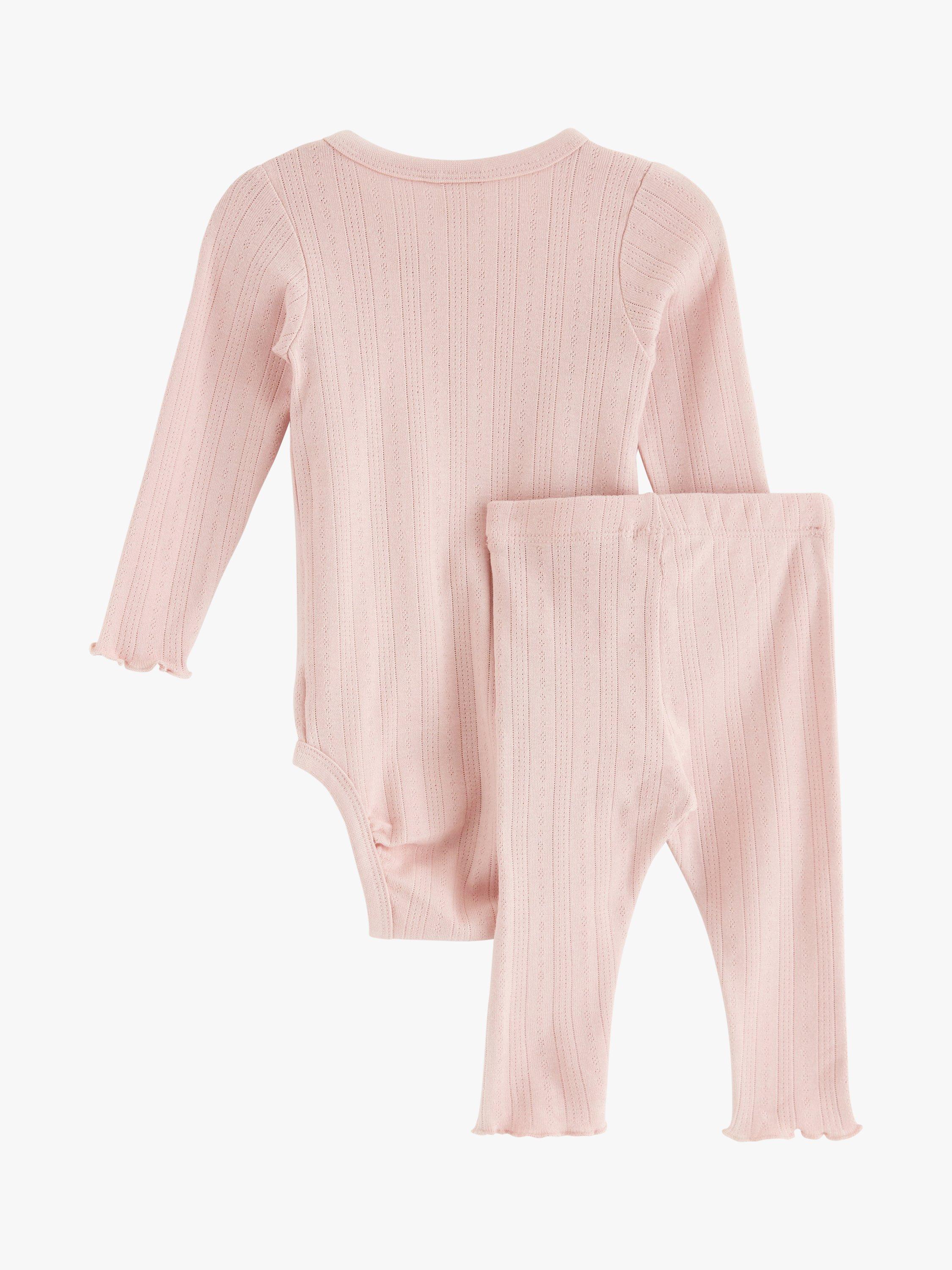 Product image 2 of 3, which shows Lindex Baby Organic Cotton Pointelle Wrap Bodysuit & Leggings Set, Light Dusty Pink, 1-2 months