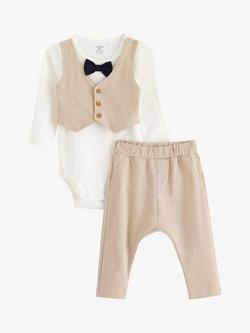 Lindex Baby Smart Vest Bodysuit & Joggers Set, Beige/White, Beige/White