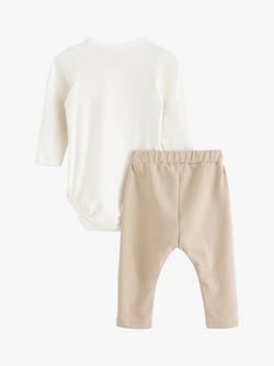 Lindex Baby Smart Vest Bodysuit & Joggers Set, Beige/White - view 2, Beige/White
