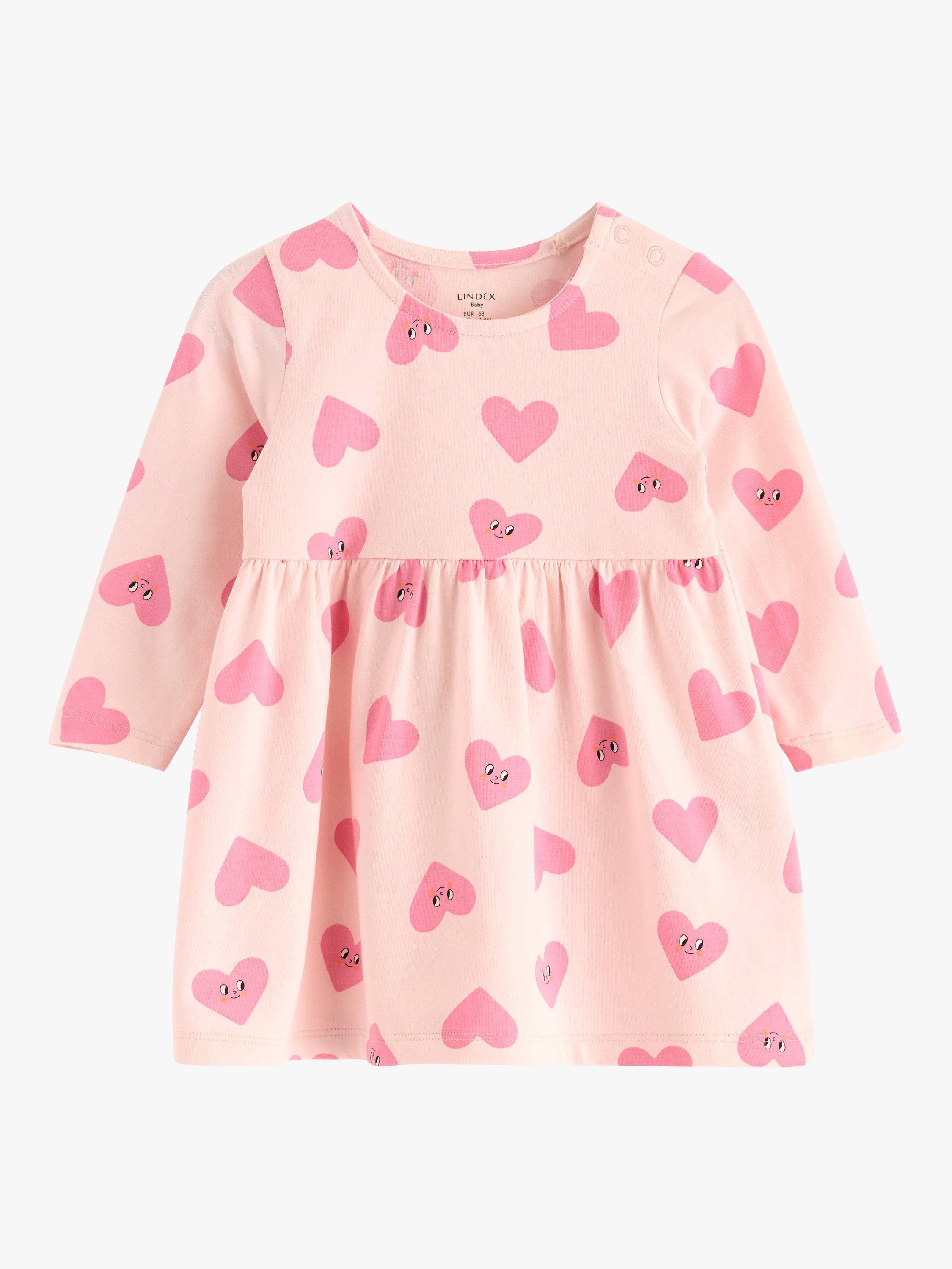 Product image 1 of 3, which shows Lindex Baby Organic Cotton Blend Long Sleeve Heart Dress, Light Pink, 4-6 months
