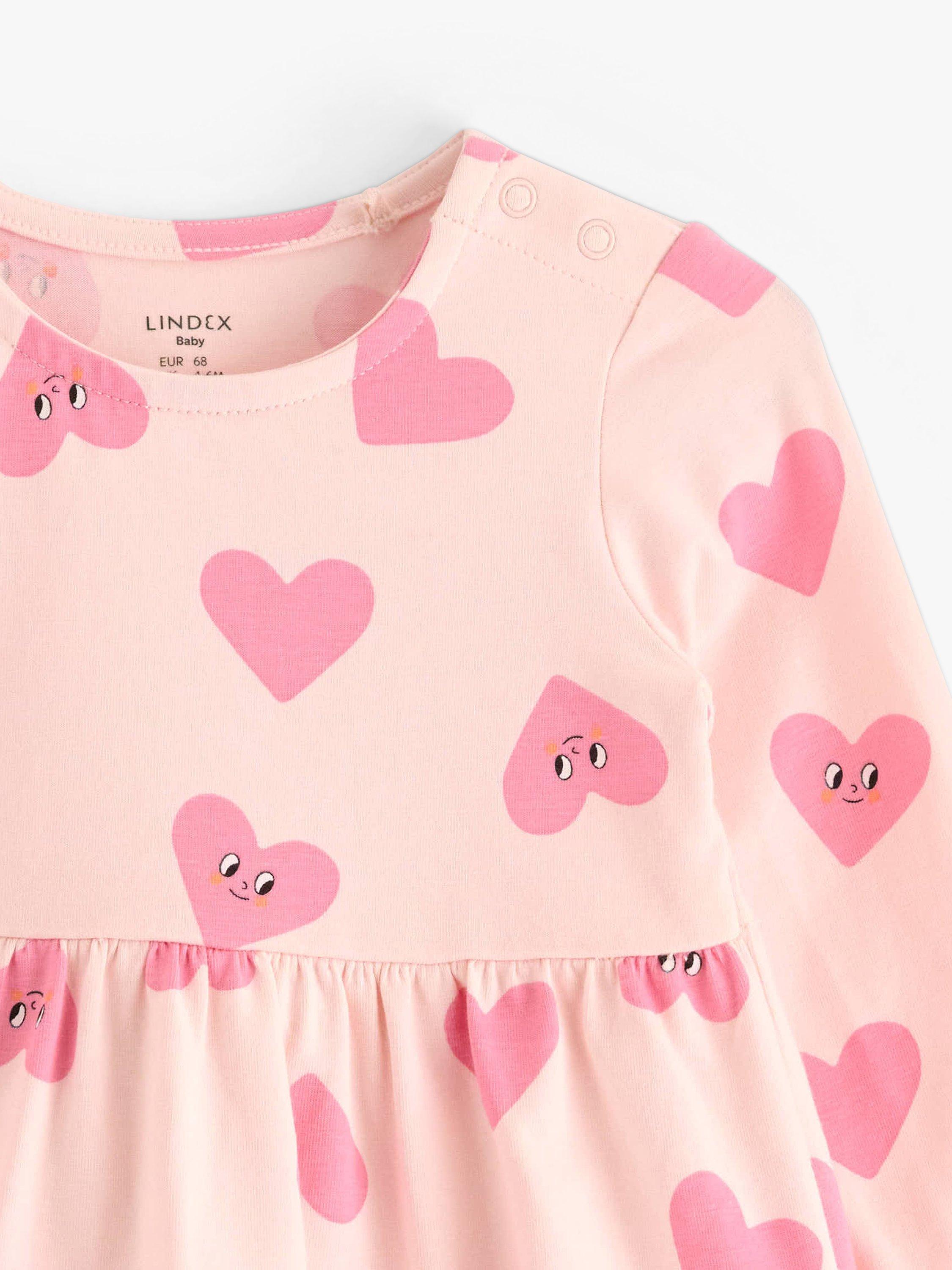 Product image 3 of 3, which shows Lindex Baby Organic Cotton Blend Long Sleeve Heart Dress, Light Pink, 4-6 months
