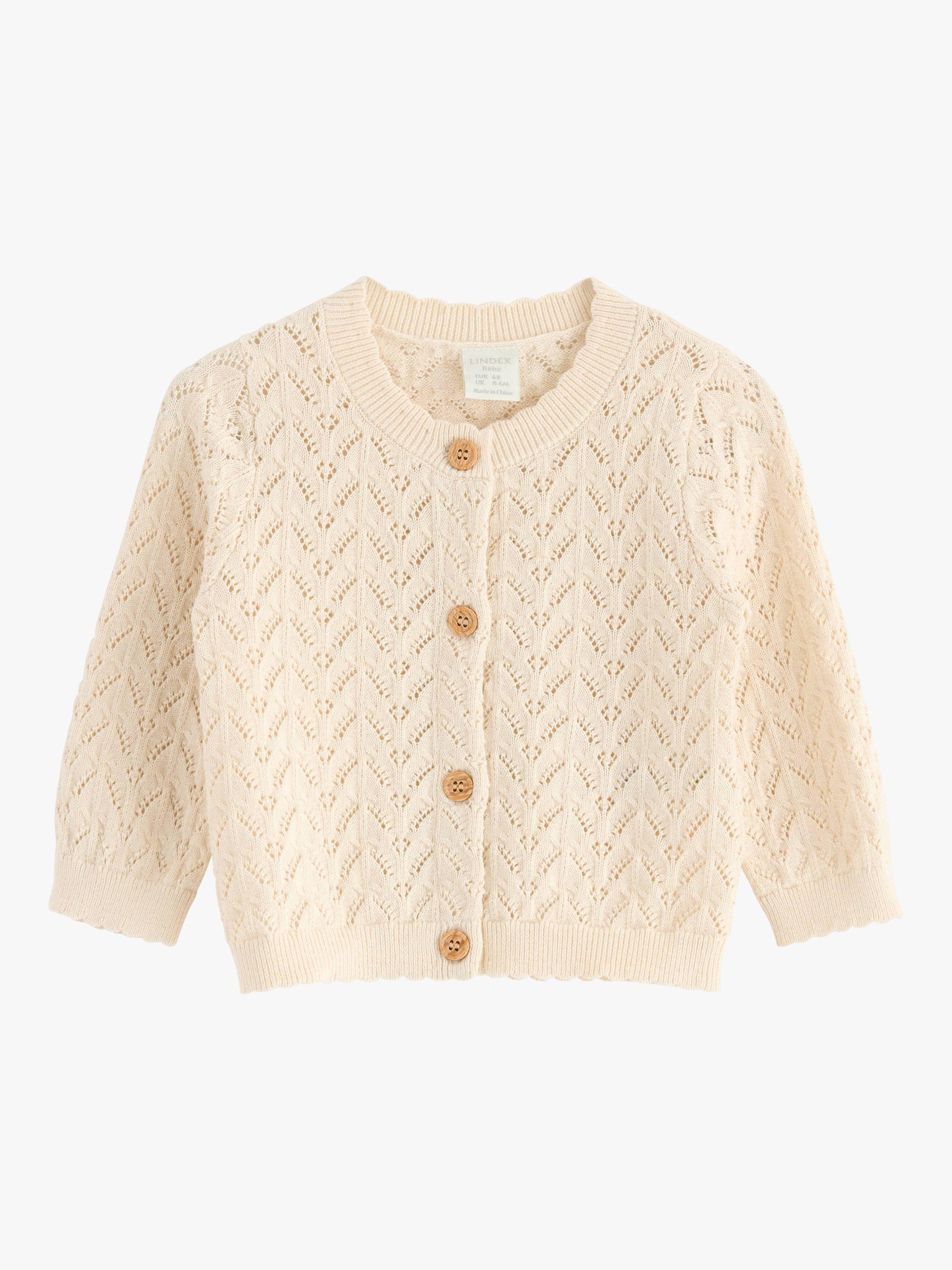 Product image 1 of 3, which shows Lindex Baby Organic Cotton Pattern Knit Cardigan, Light Beige, 4-6 months