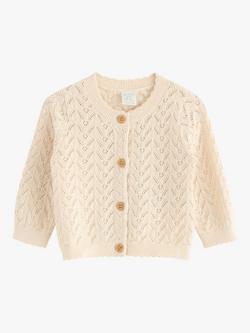 Lindex Baby Organic Cotton Pattern Knit Cardigan, Light Beige, Light Beige