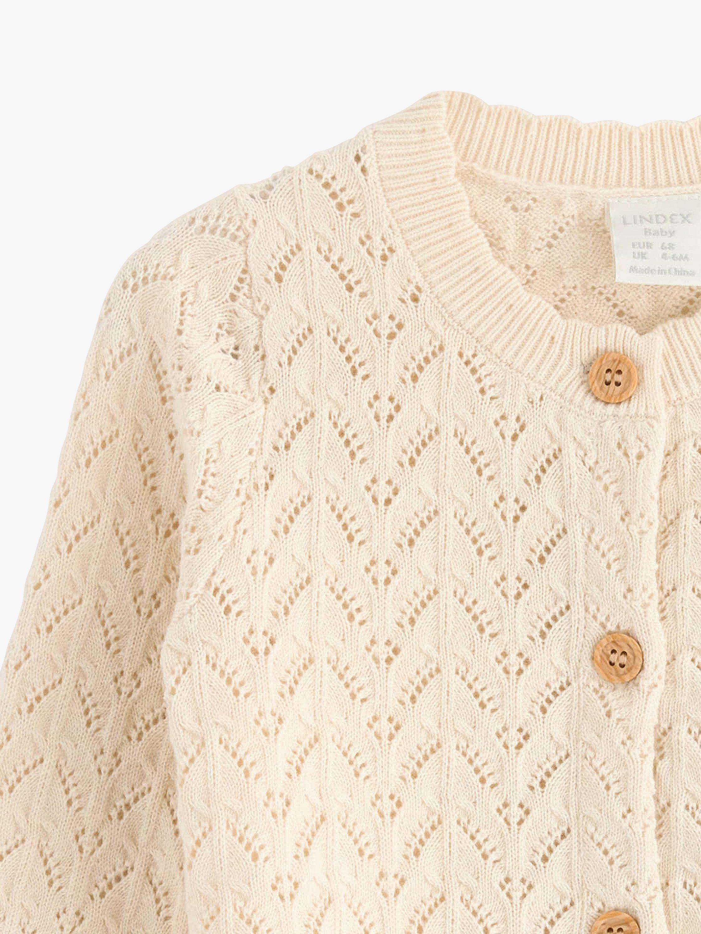 Product image 3 of 3, which shows Lindex Baby Organic Cotton Pattern Knit Cardigan, Light Beige, 4-6 months