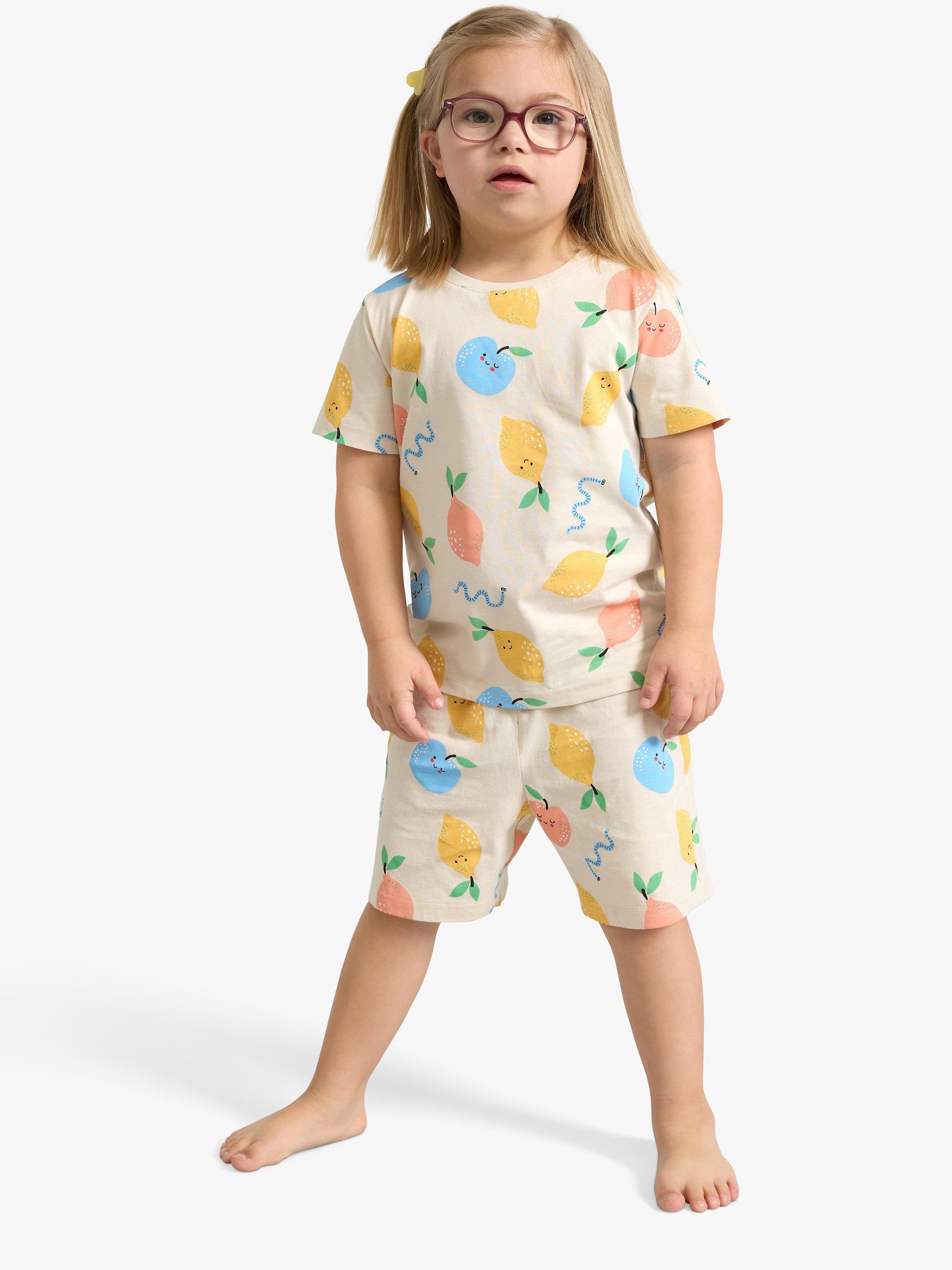 Lindex Kids' Fruit Print Short Pyjamas, Beige/Multi, 18-24 months