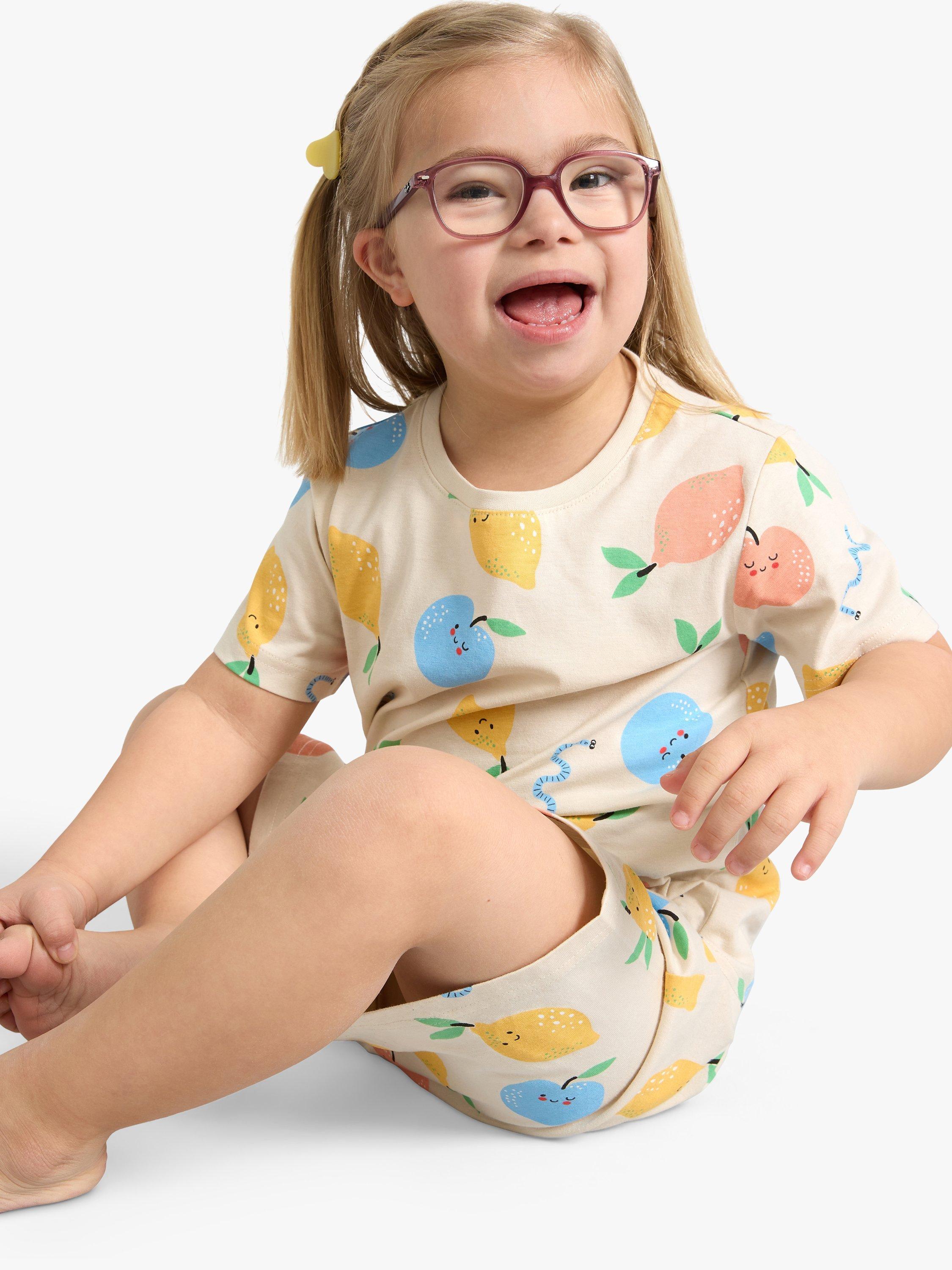 Lindex Kids' Fruit Print Short Pyjamas, Beige/Multi, 18-24 months