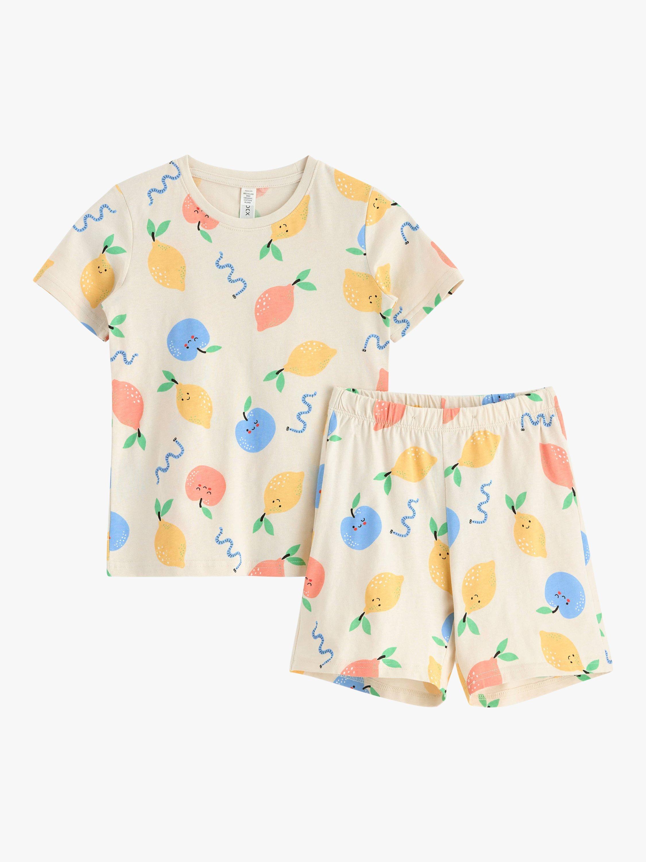 Product image 5 of 6, which shows Lindex Kids' Fruit Print Short Pyjamas, Beige/Multi, 18-24 months